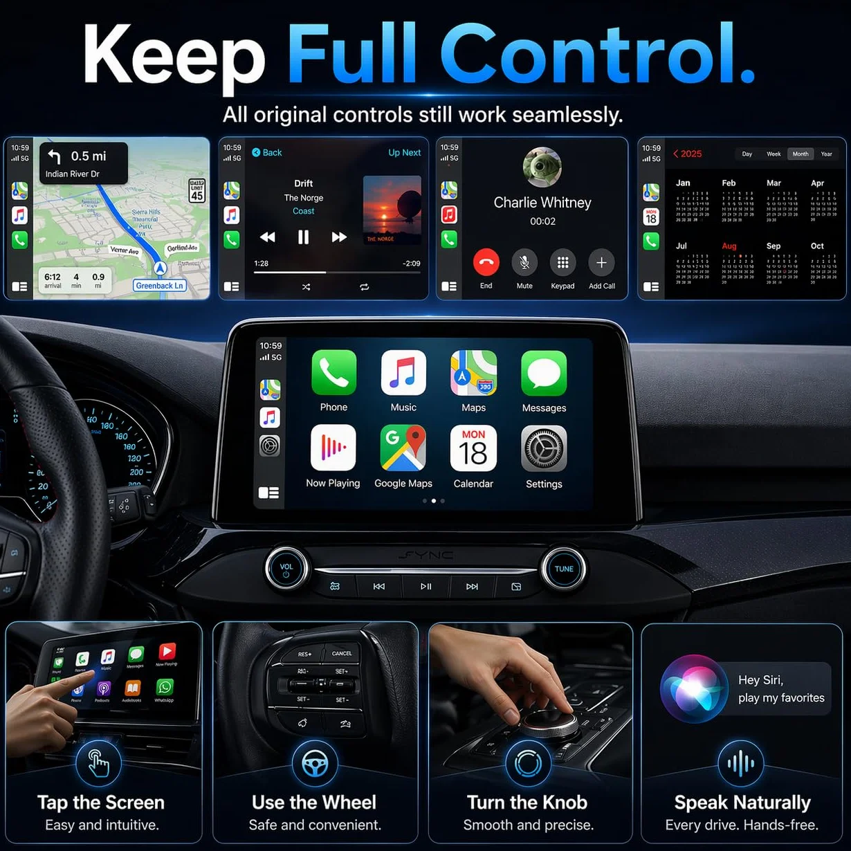 Adaptador CarPlay Inalámbrico, Android Auto Inalámbrico Wi-Fi 5,8GHz Plug & Play, iOS 10+ Android 10+, Conexión Rápida para Coches 2016+