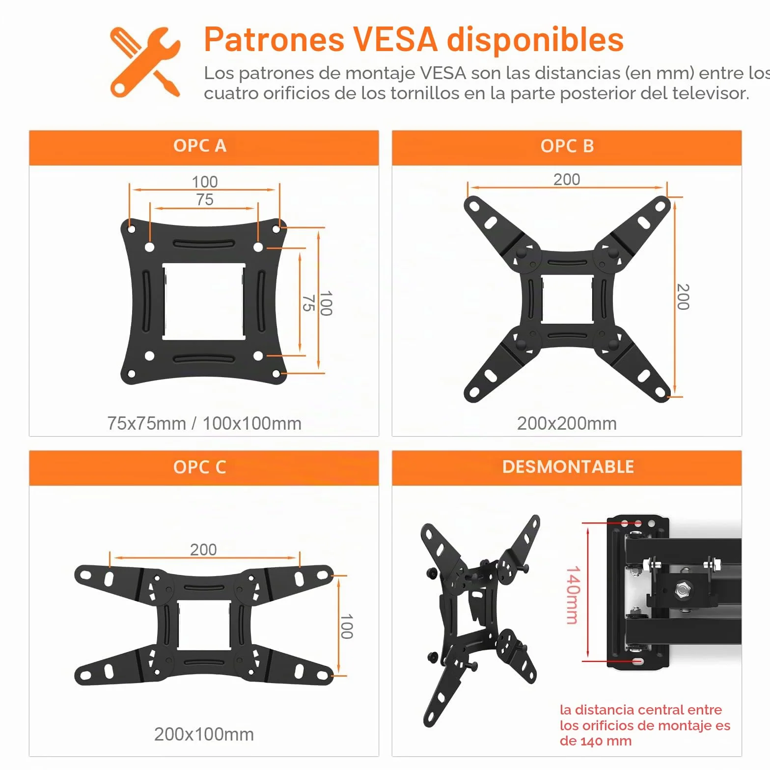 GRIFEMA GB1008-2 Soporte TV Pared 13-43" Giratorio Inclinable Extensible Universal VESA 200x200mm 20kg