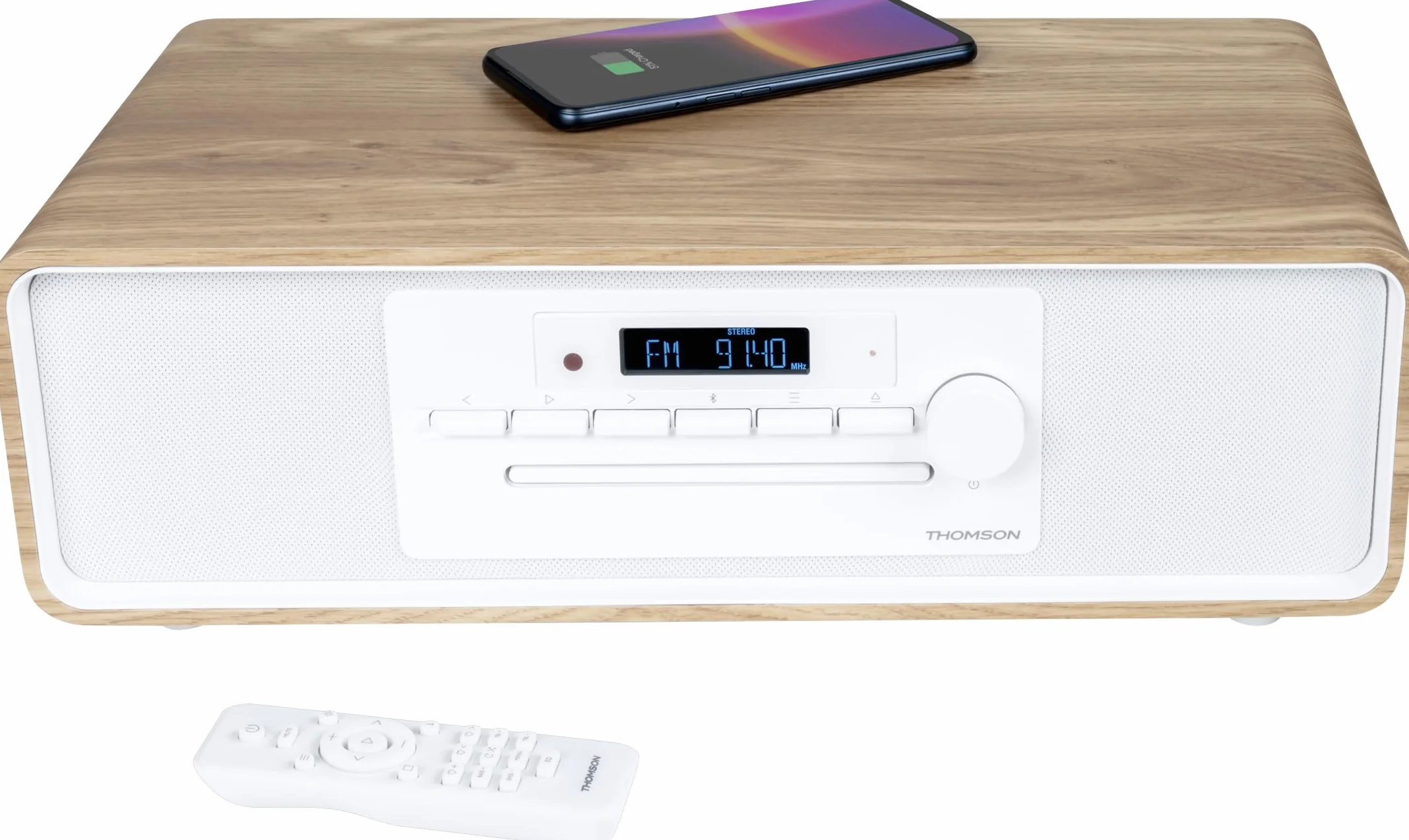 THOMSON Micro-chaîne Bluetooth Radio FM/CD/MP3/USB 60W Égaliseur Blanche et Noire