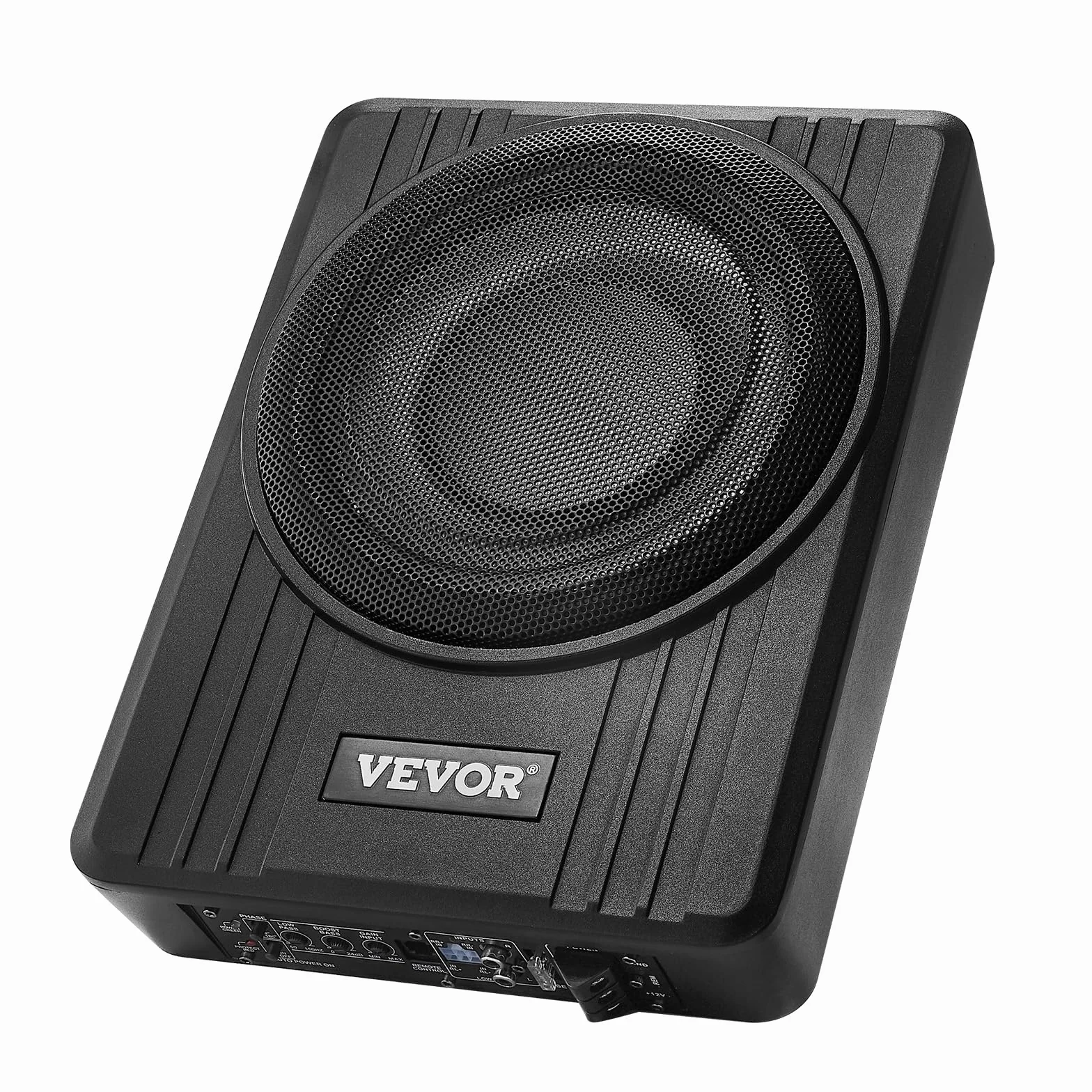 VEVOR Subwoofer para Debajo del Asiento para Automóvil 254 mm 300 W Altavoz Compacto para Coche Amplificador Incorporado Entrada Bajo Controlador de Volumen Control Remoto con Cable
