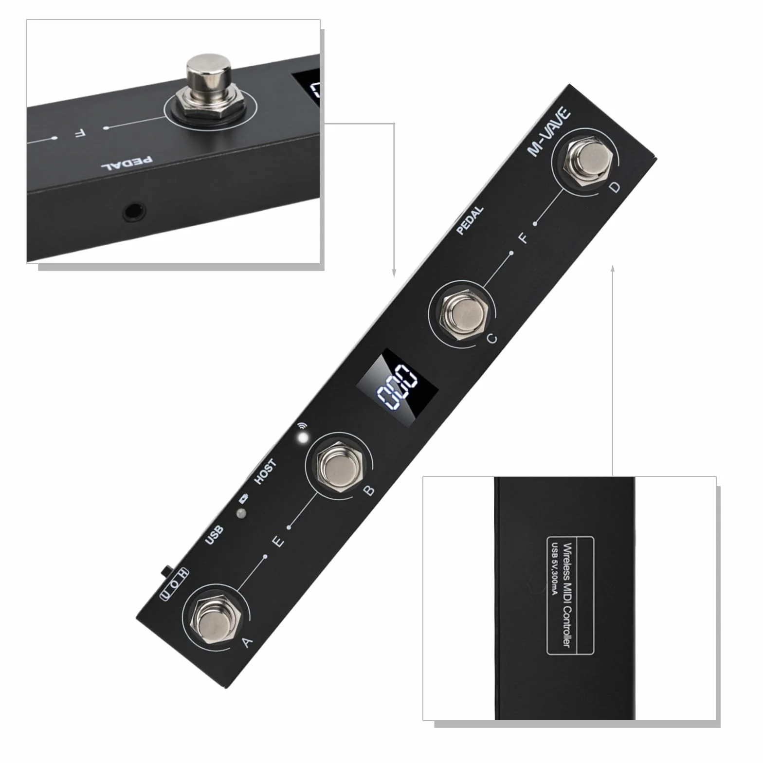 Pedal MIDI para M-VAVE Chocolate Plus con batería recargable de 300 mAh y bajo consumo de energía para Mption (negro)