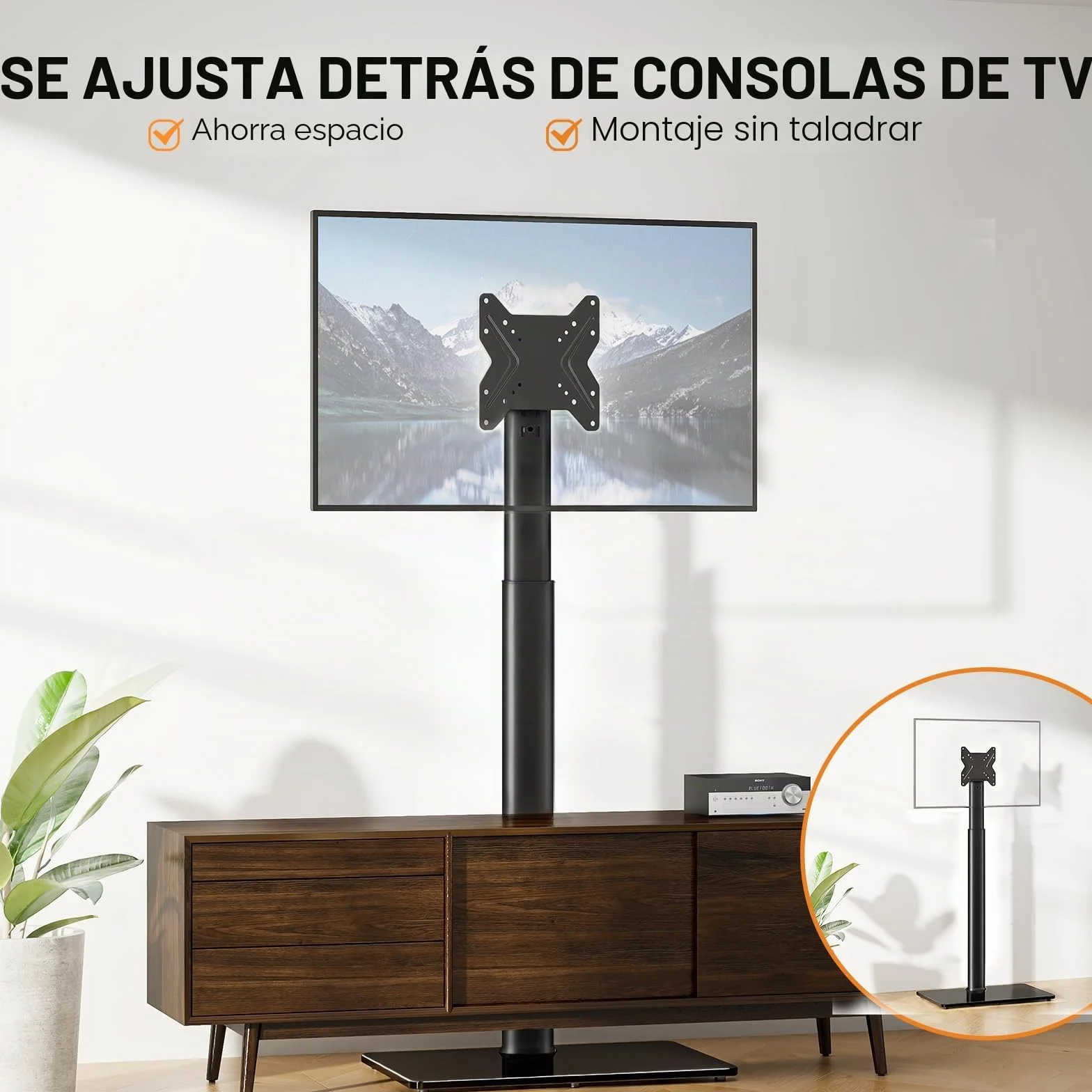 Hemudu Soporte TV Suelo para Televisores LCD, LED OLED de 19 a 43 Pulgadas, Altura Ajustable de 16 Niveles, Soporte Giratorio TV 100º, Inclinación 25º, Capacidad hasta 45 kg, MAX Vesa 200x200mm