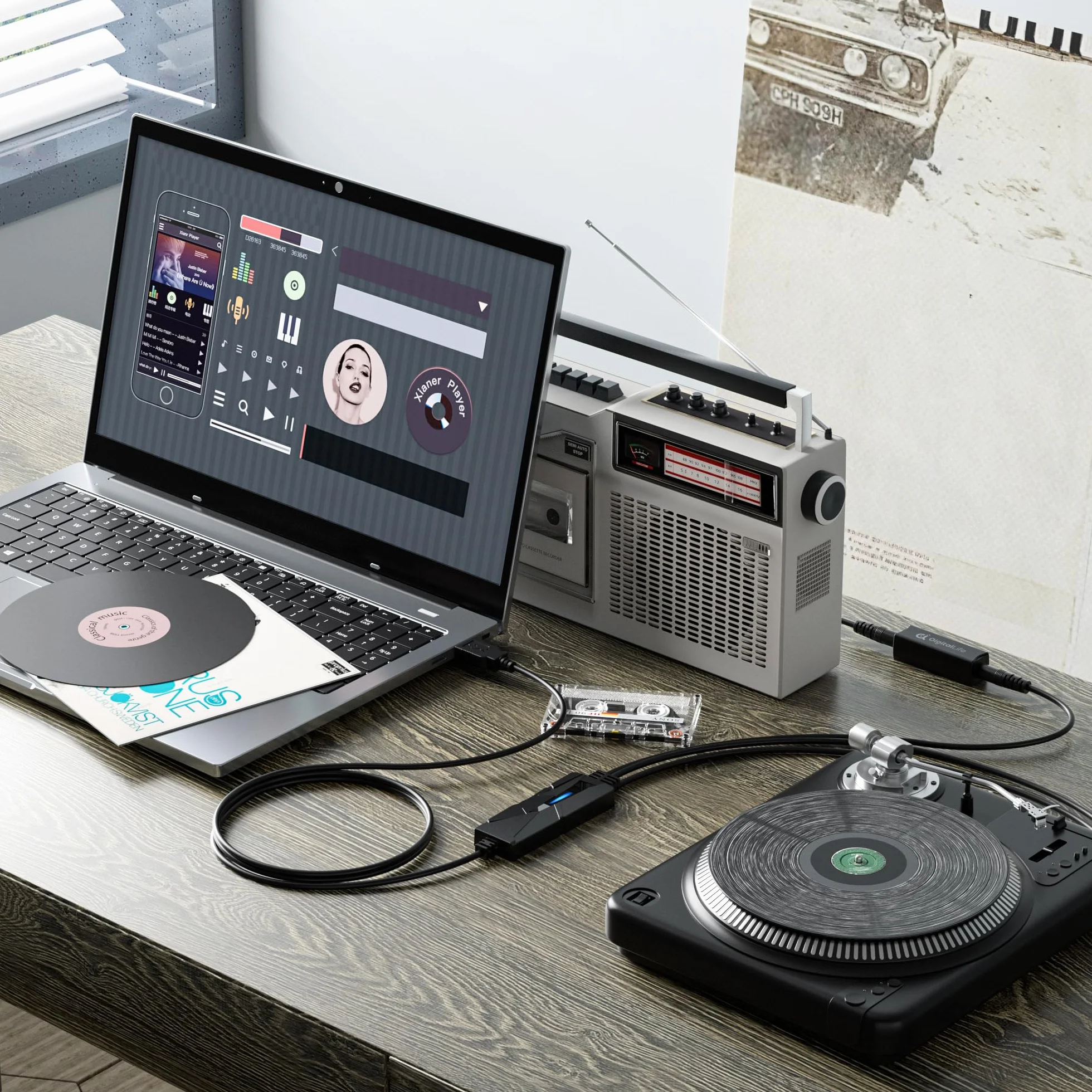 DigitalLife Tarjeta de Captura de Audio USB-C, Convertidor Analógico a Digital RCA 3,5 mm, Transferir Cintas Casete a MP3, Compatible Windows 11 macOS Linux