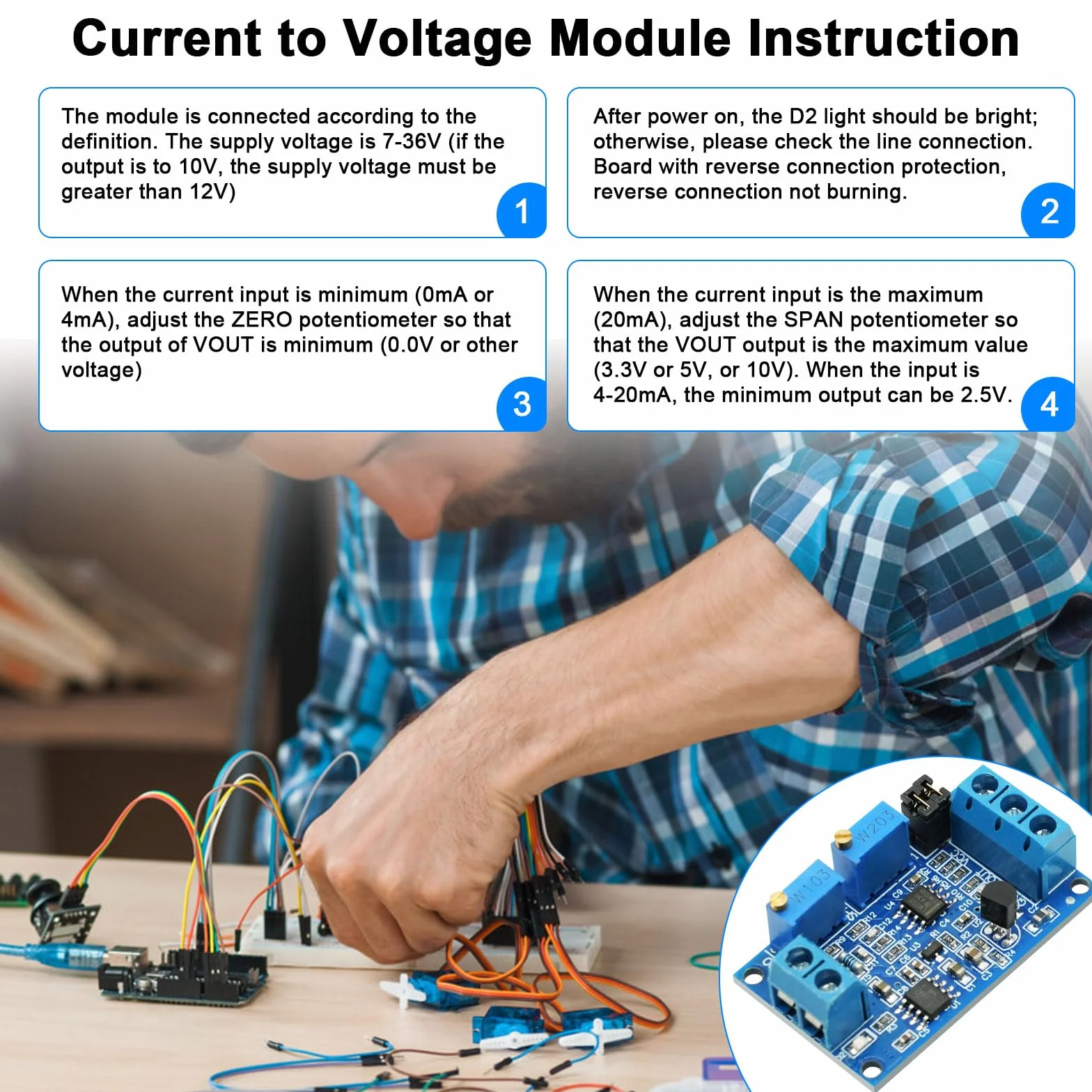 Módulo convertidor de corriente a voltaje 0/4-20 mA a 0-3,3 V 5 V 10 V transmisor de voltaje, módulo transformador de corriente, placa de conversión de señal