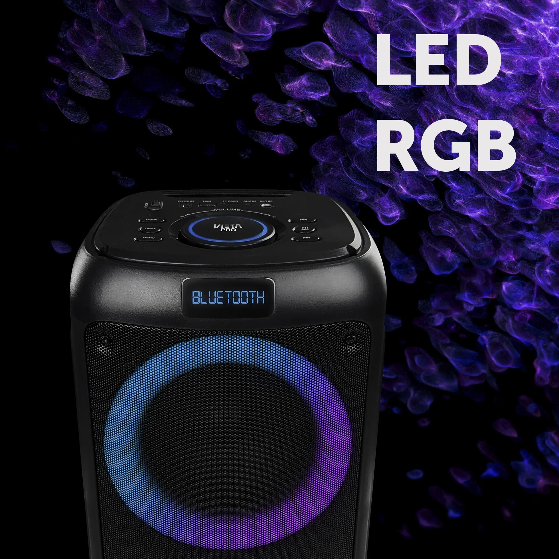 Vieta Pro | Altavoces Autoamplificados Bluetooth de 100W con Reproductor USB, Radio FM, Luces LED, Entrada de Micro y AUX-IN con batería de 9h | Altavoz Speaker Grande Party 2 para Fiestas y Karaoke