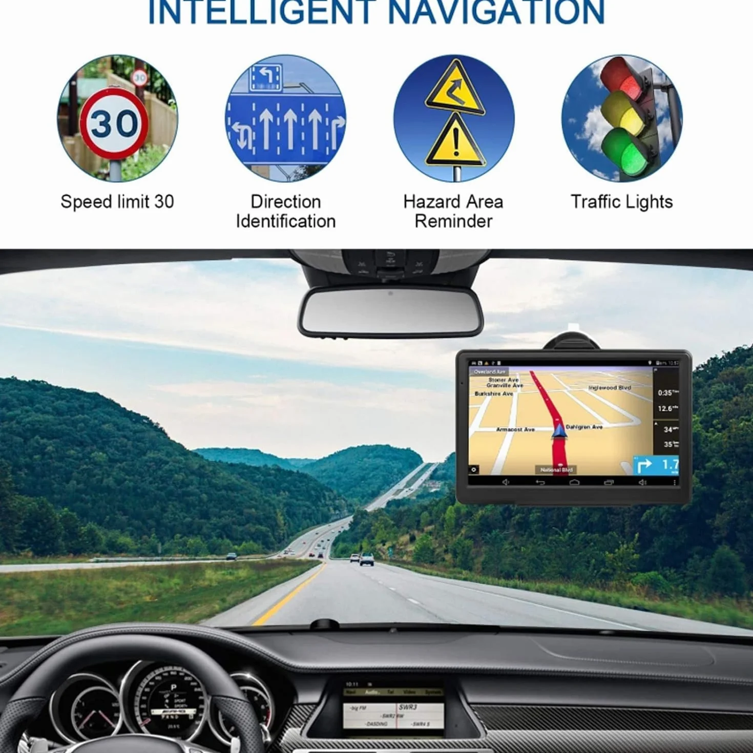 5 Pulgadas GPS Coche,Navegador GPS Coche,GPS Camiones Profesional,Actualizaciones de Mapas de Europa para Toda la Vida,para Camiones y Coches，Alertas de Velocidad y POI con Guía por Voz