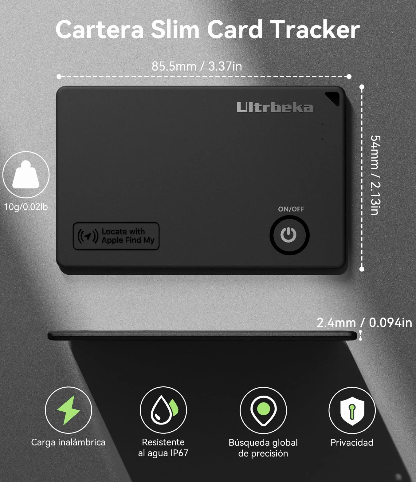 Ultra-Delgado Wallet Tracker MFi Certificado Compatible con Apple Find My | para Carteras, Llaves y Bolsos | Individual 1 Pack