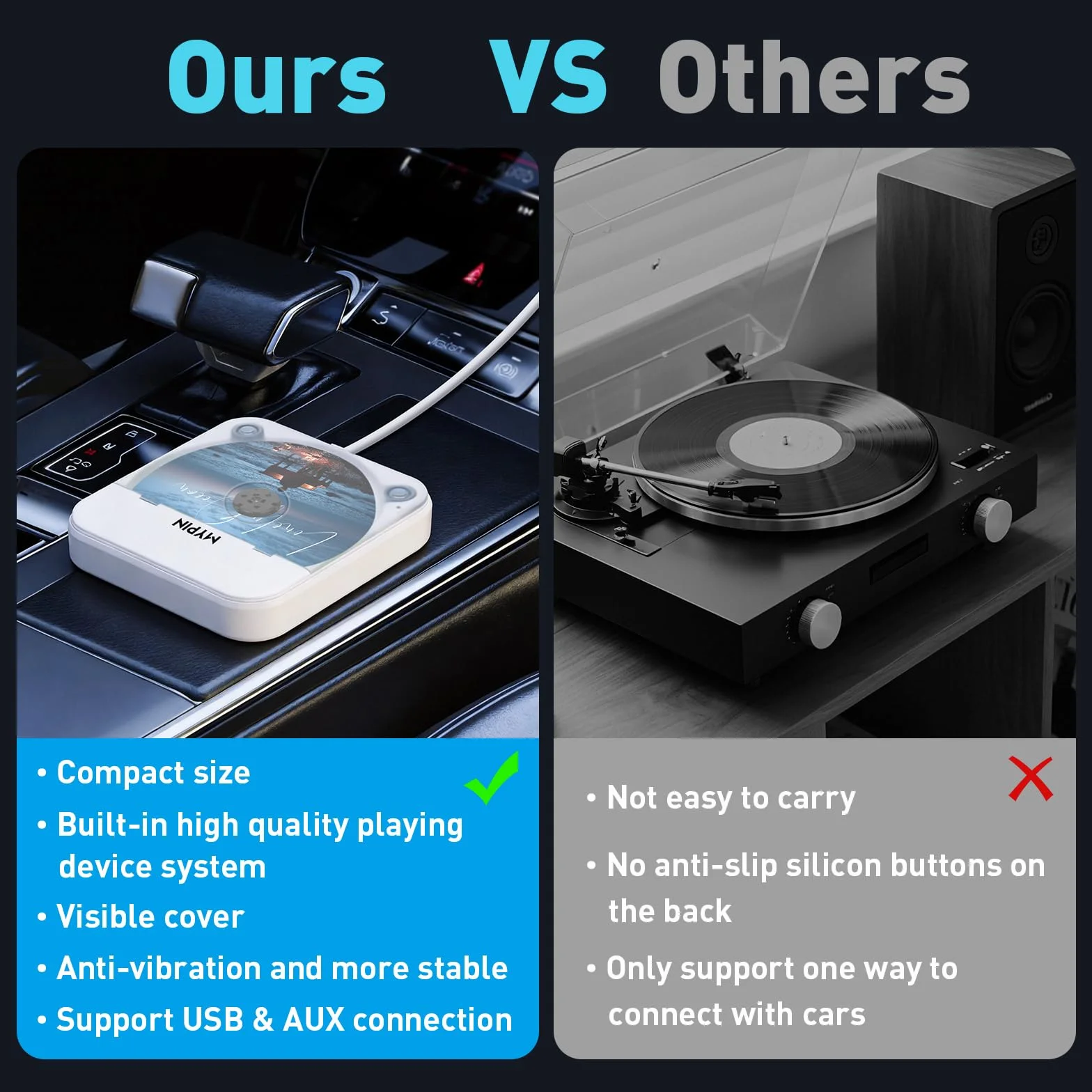 Reproductor de CD Portátil Externo para Coche con Puerto USB/AUX, Compatible con Radio Estéreo de Coche, TV, Computadora, Universal para Vehículos, Compatible con CD/CD-MP3/CD-RW/CD-R/CD-WMA/CD-WAV