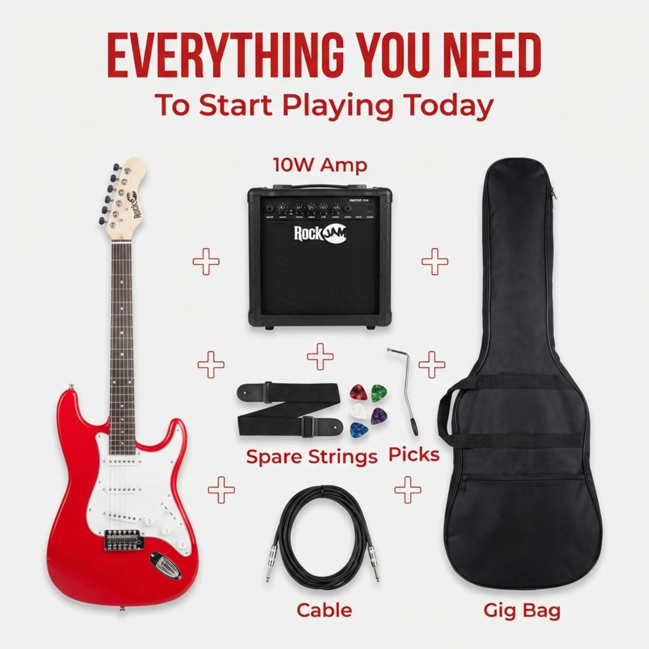 RockJam RJEG02-SK-RD - Kit de guitarra eléctrica