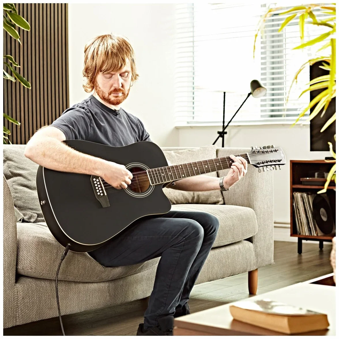 Guitarra Electroacústica Dreadnought de 12 Cuerdas de Gear4music Negro