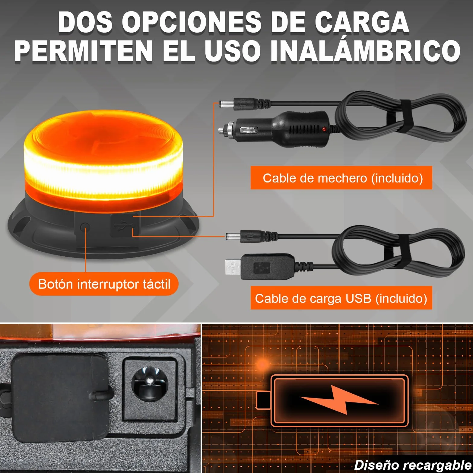 antom Rotativo Luz LED estroboscópica inalámbrico Con mando a distancia 12V-24V orange Luz de emergencia de magnético con tractores, carros de golf, UTV