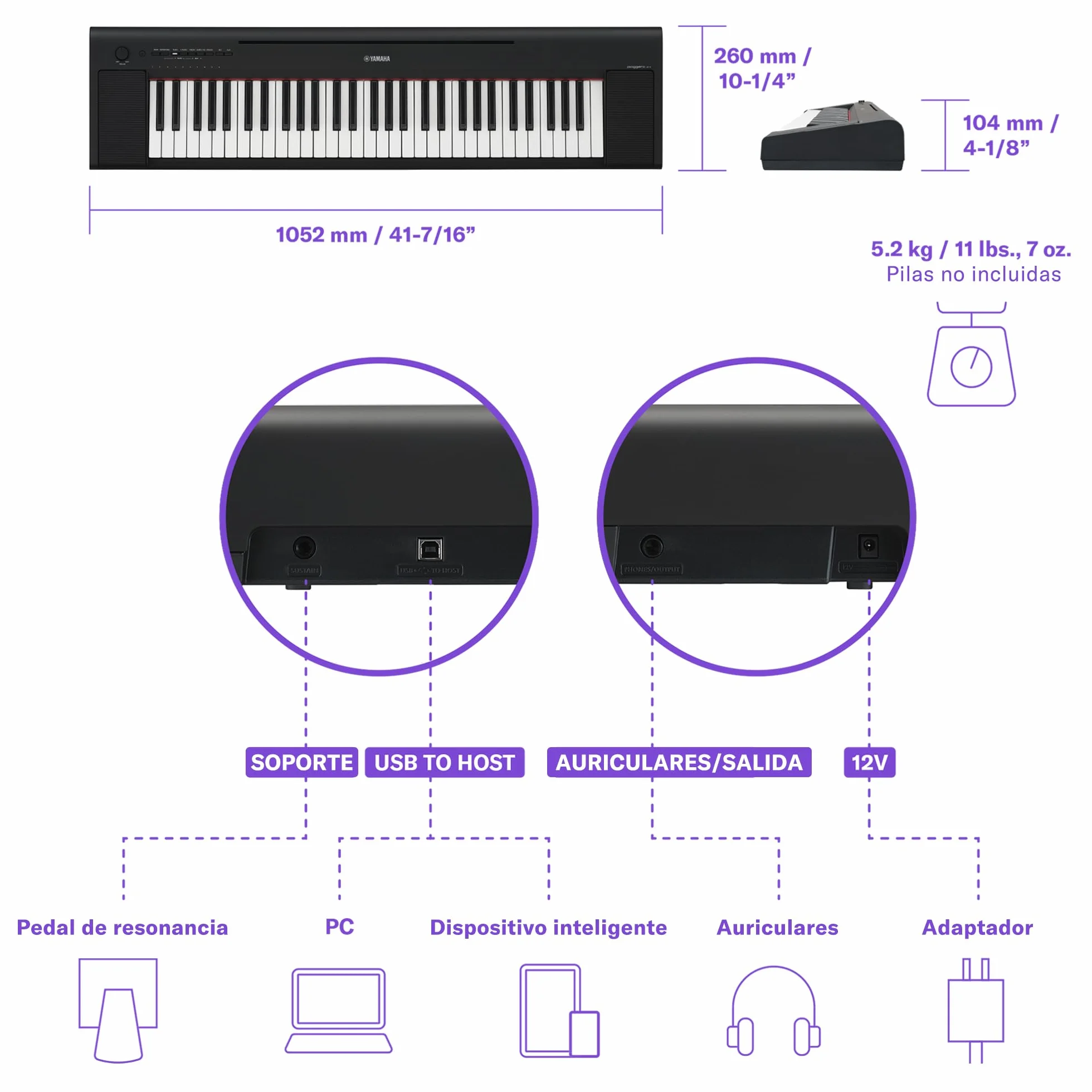 Yamaha NP-15 Piaggero - Teclado digital ligero y portátil, con 61 teclas sensibles a la pulsación y 15 voces de instrumentos