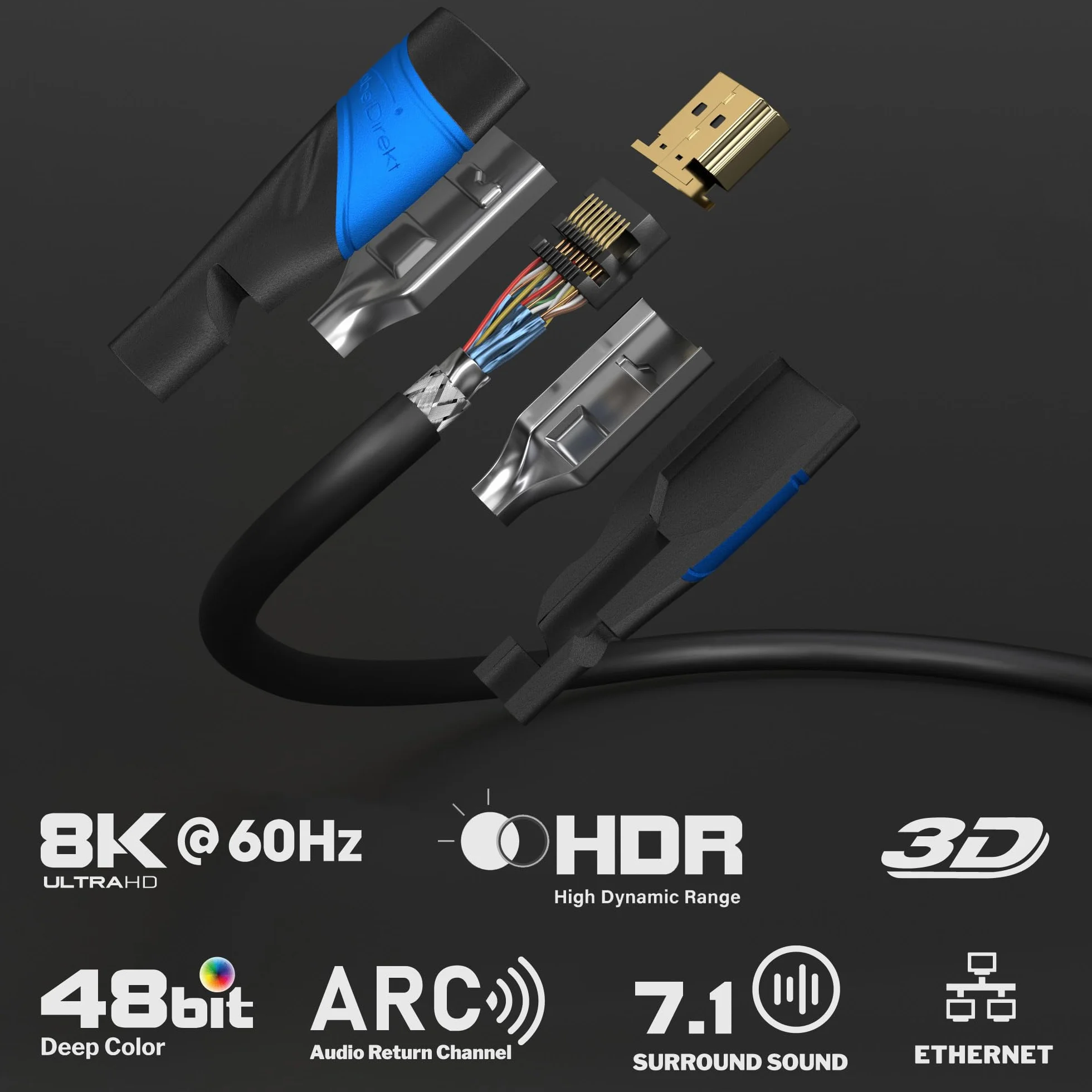 KabelDirekt Cable HDMI 8K 4K 2m Soporta 10K 8K 60Hz 4K 120Hz para TV PC PS5 Xbox Switch