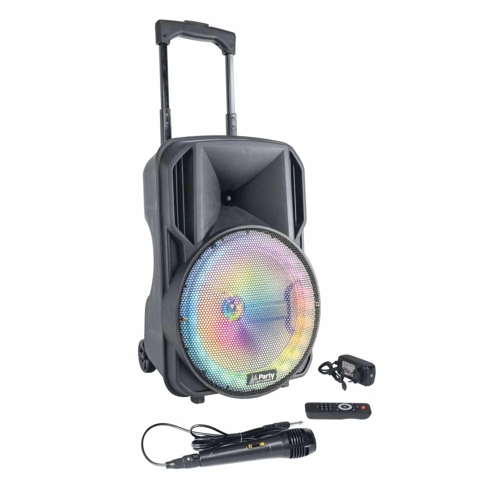 Party Light & Sound PARTY-10RGB - PARTY LIGHT & SOUND - Altavoz a pilas de 10'/25cm 400W RMS con 1 micrófono con cable y efecto de luz en el woofer - Bluetooth, USB y AUX - Negro