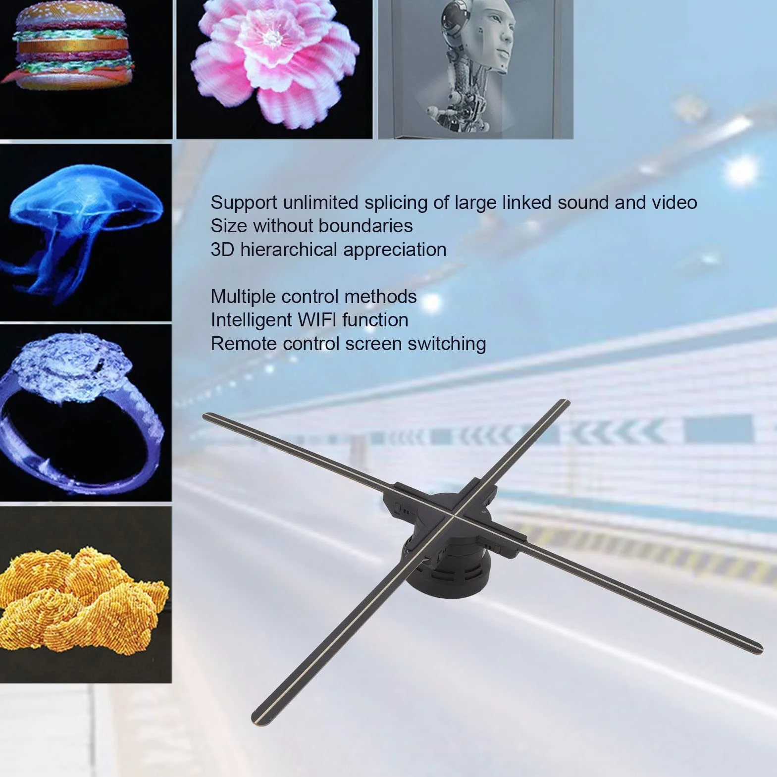 Pantalla de Ventilador de Holograma 3D, Máquina de Publicidad con Proyección Holográfica 3D de 60 Cm, 8G, Pantalla de Proyector de Holograma 3D para Publicidad Al Aire Libre Y Interior