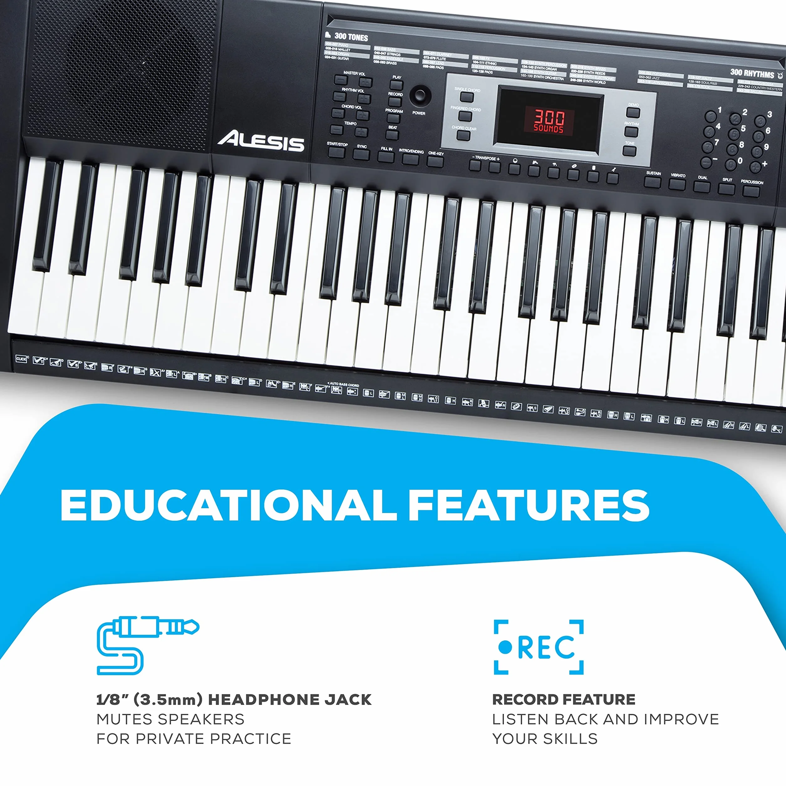 Alesis Melody 61 - Teclado de piano electrico para principiantes con altavoces, soporte, banqueta, auriculares, micrófono, atril, 300 sonidos y lecciones de música, Modelo Antiguo