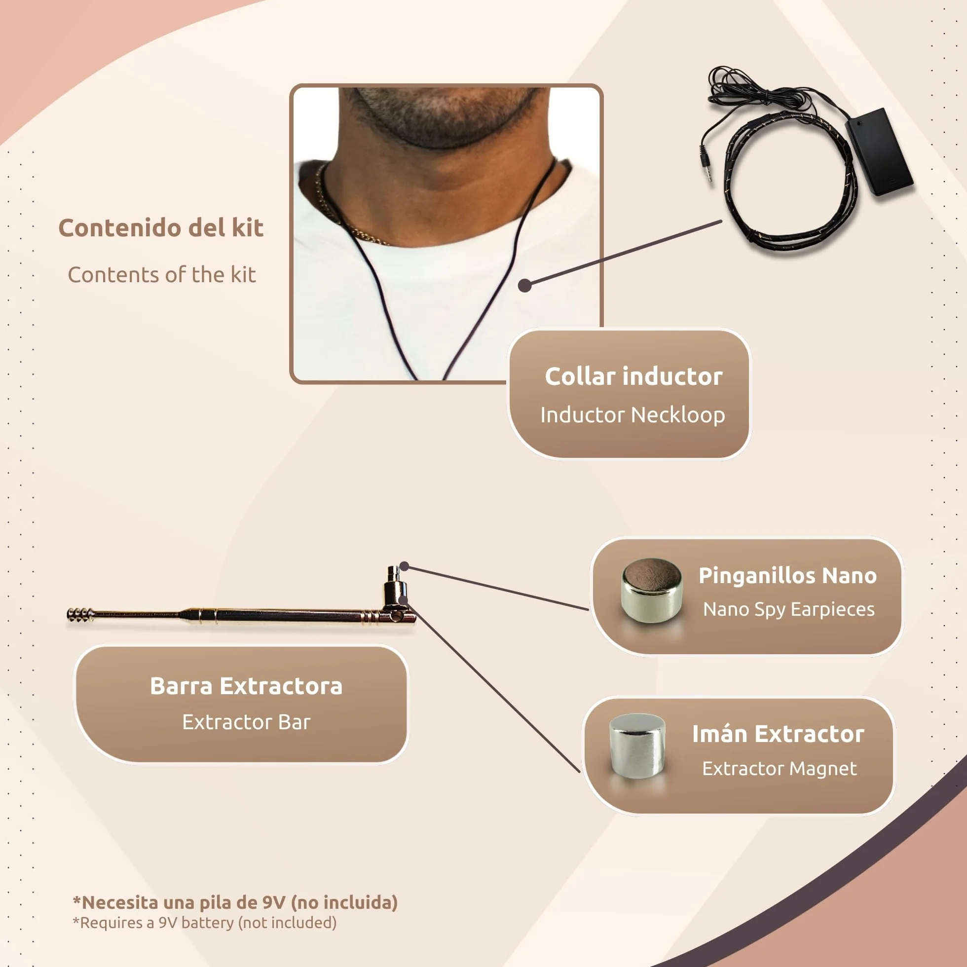 PingaOculto Pinganillo Invisible Imán para Exámenes Auricular Espía Mini Inalámbrico con Micrófono y Tiras Adhesivas