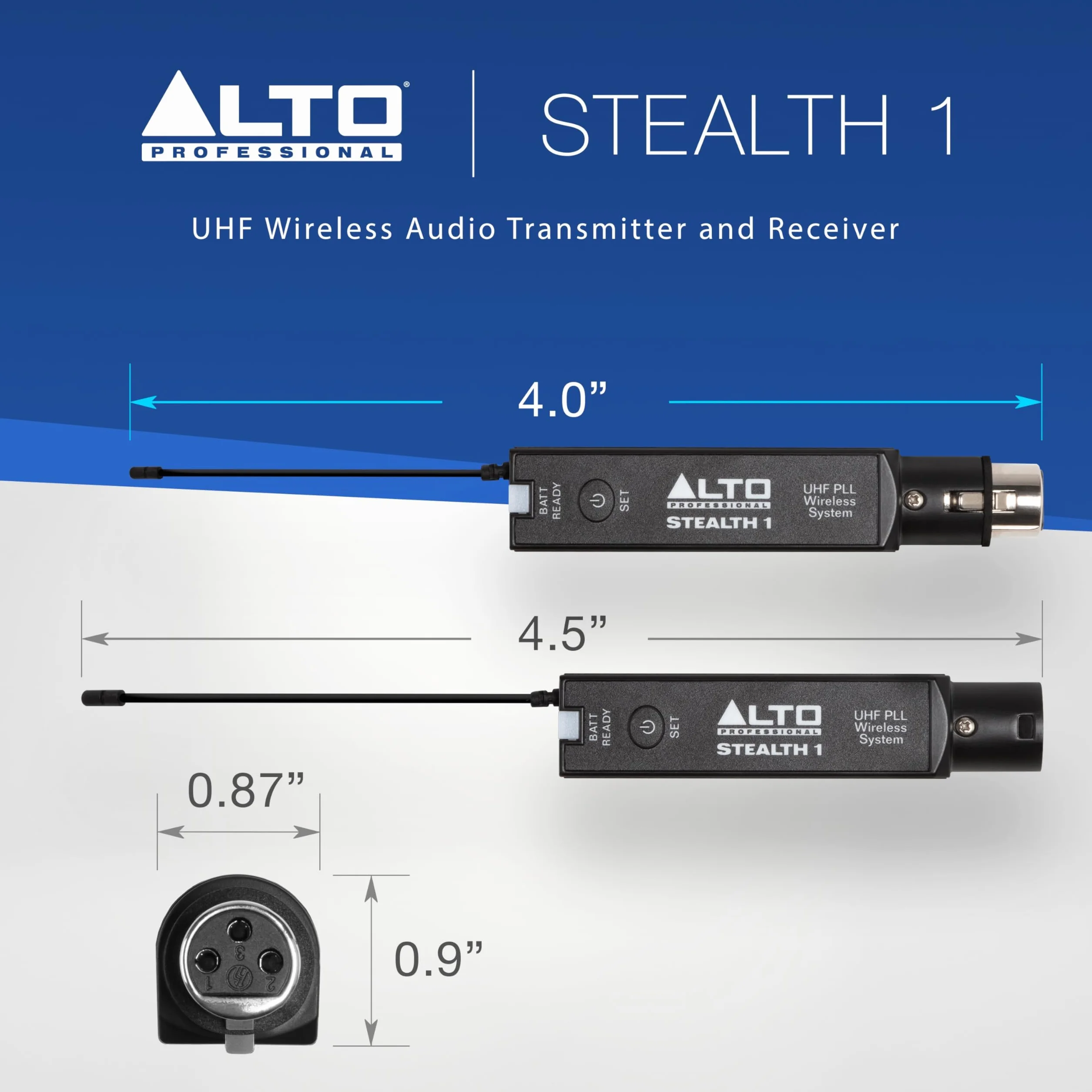 Alto Stealth 1 Sistema de Audio Inalámbrico Mono XLR UHF, Transmisor/Receptor para Altavoces Autoamplificados, Mesa de Mezclas y Micrófonos Dinámicos