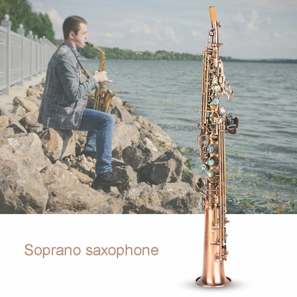 Venta loca Sopranaxofón Soprano, Profesional Antique Red Copper B Soprano con bolsa de transporte