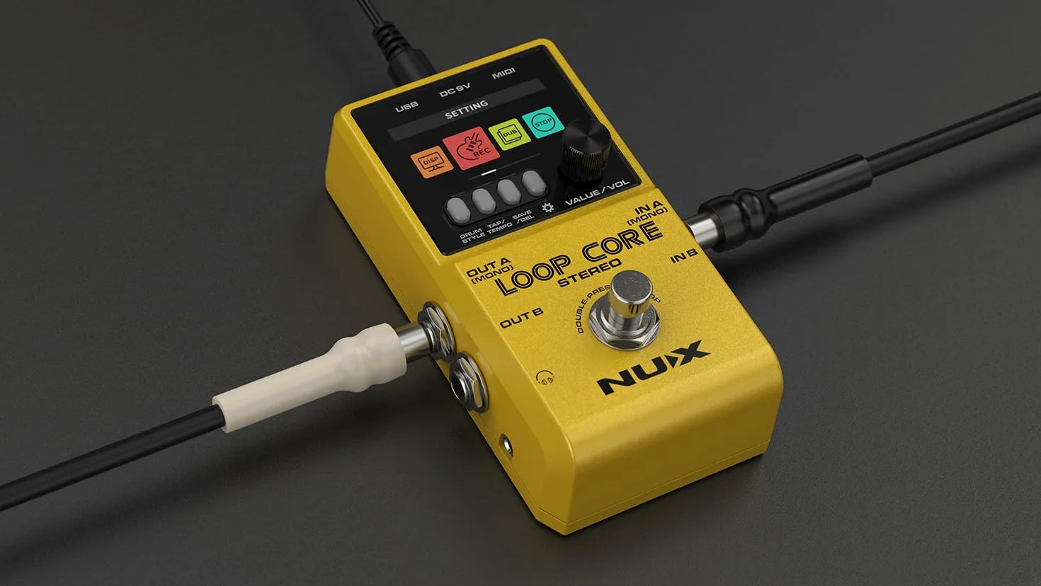 Pedal estéreo NU-X Loop Core | Looper de alta definición con 99 ranuras de guardado, entradas/salidas estéreo, control MIDI y máquina de tambor integrada