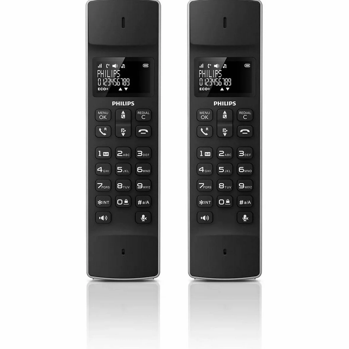 Philips M4502B/34 - Teléfono Fijo Inalámbrico, Pantralla 1,6'', Pantalla LCD, Retroiluminación, Altavoz Integrado, Manos Libres, HQ- Sound, Delgado y Compacto - Negro (Compatible: ES, IT, FR)