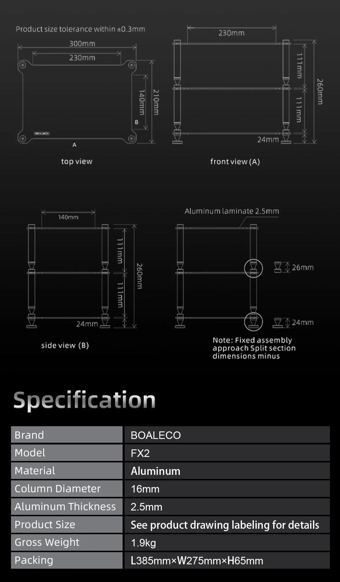 FX2 Audio Components Hifi Rack - Marco De Aluminio Y Pilares De Aluminio Sólido, Soporte De Audio Rack Para Amplificadores Hifi/Dac, Organizador De Sobremesa Compacto Para Sistemas De Audio En Casa