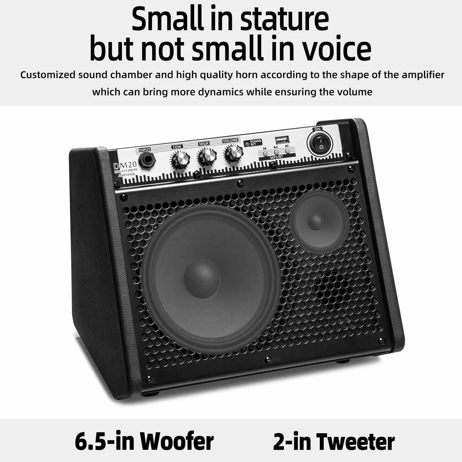 Coolmusic DM20 Bluetooth Amplificador de Monitor Personal Amplificador de Tambor eléctrico Altavoz, Teclado y Altavoz de Guitarra acústica (20W con Cable)