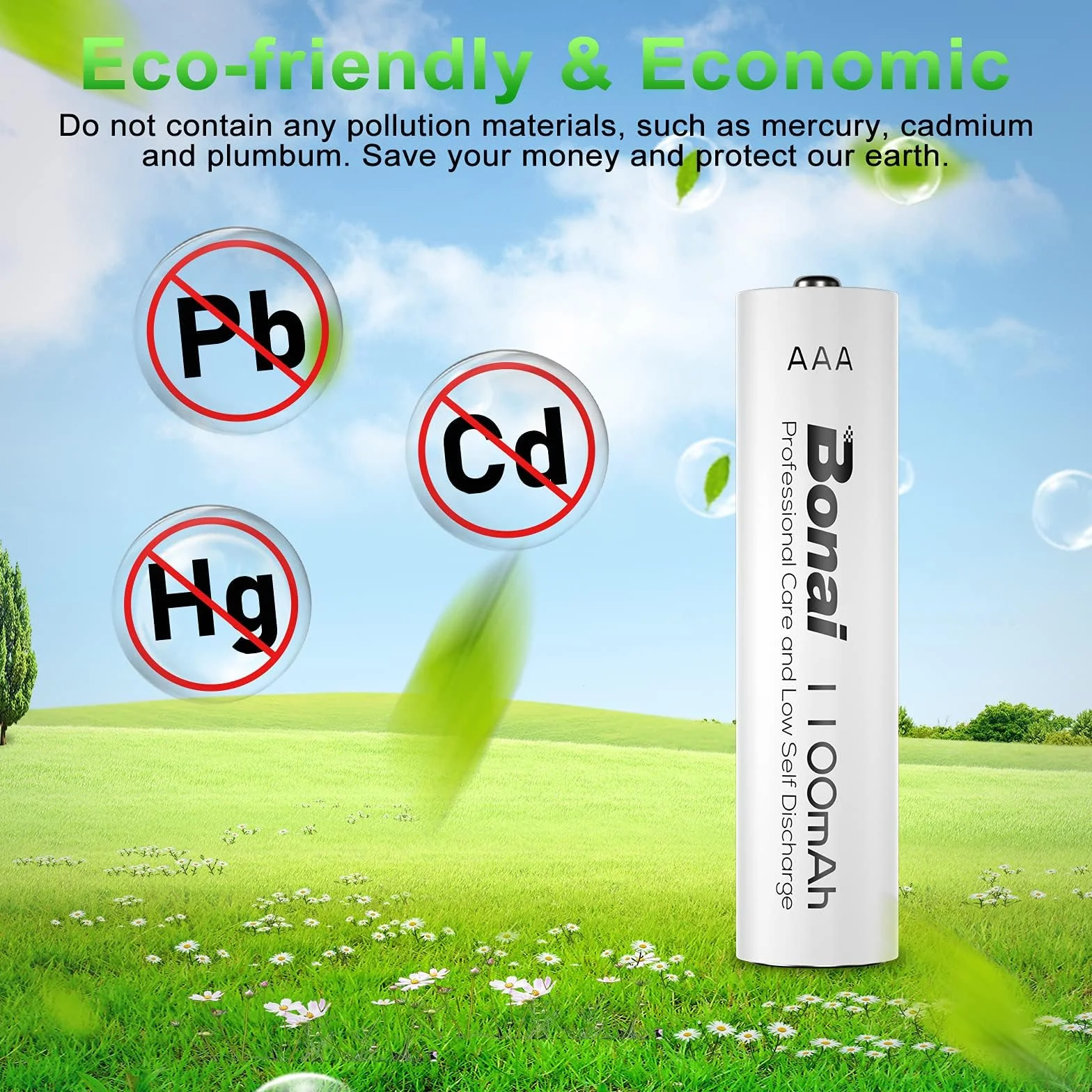 BONAI Pilas Recargables AAA 1,2V 1100mAh Ni-MH 1200 Ciclos Baja Autodescarga (8 Piezas)