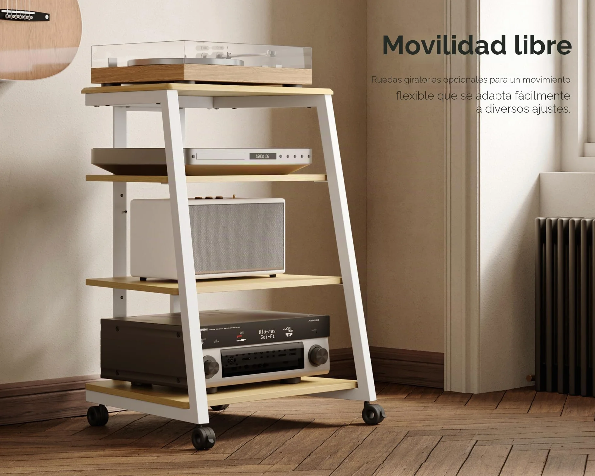 FITUEYES Mueble Tocadiscos de Madera y Metal Mueble HiFi para Tocadiscos Equipo HiFi Muebles HiFi con Estante Regulable Carga MAX. 50kg