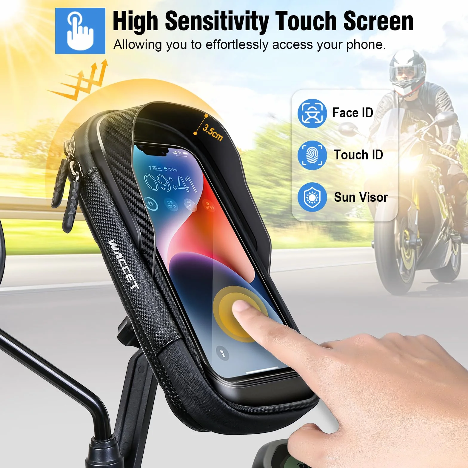 Soporte Movil Moto, Soporte Movil Scooter 360° Rotación Porta Móvil Moto Impermeable para Retrovisor con Pantalla Táctil para 4,0-7,2" Teléfono (Negro)