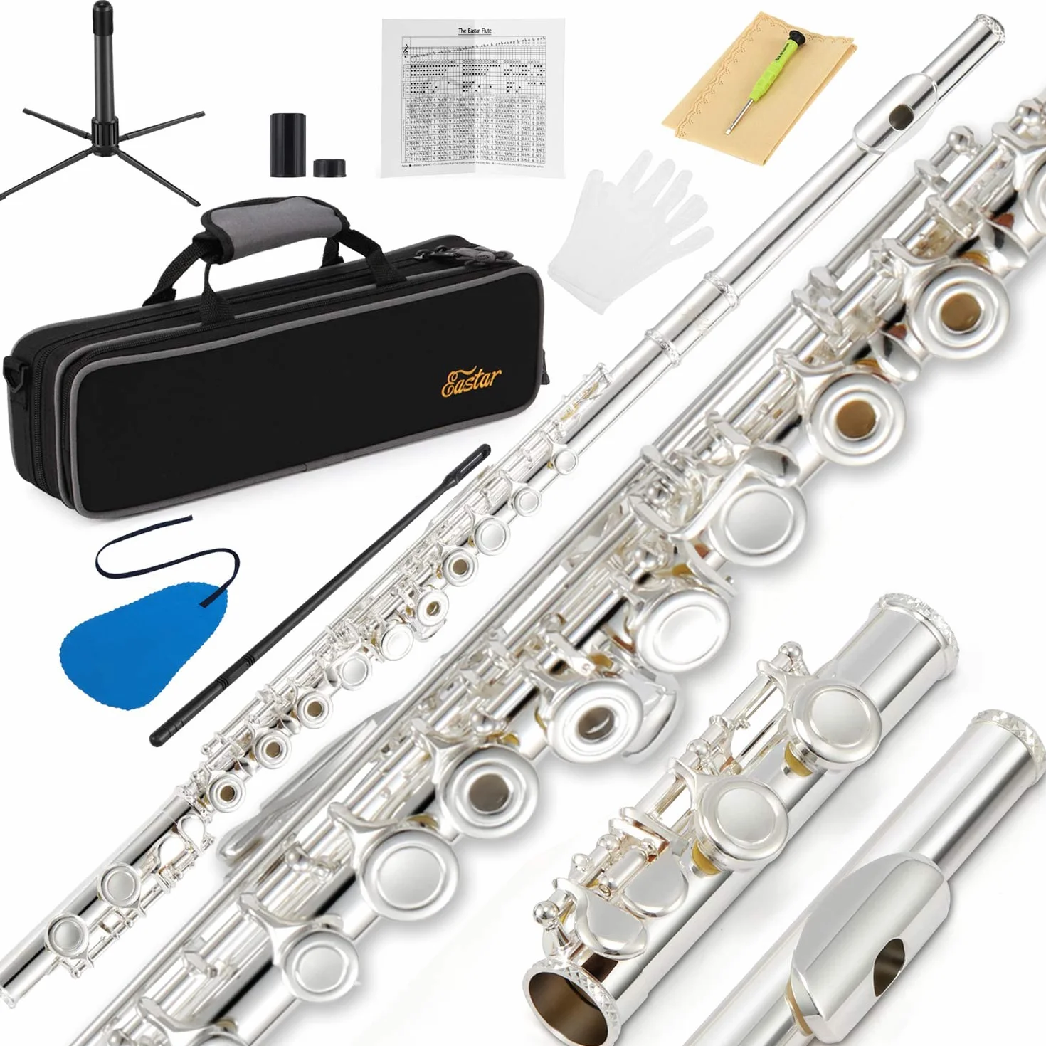Eastar EFL-1 16 Keys Silver Plated Open/Close Hole C Flute