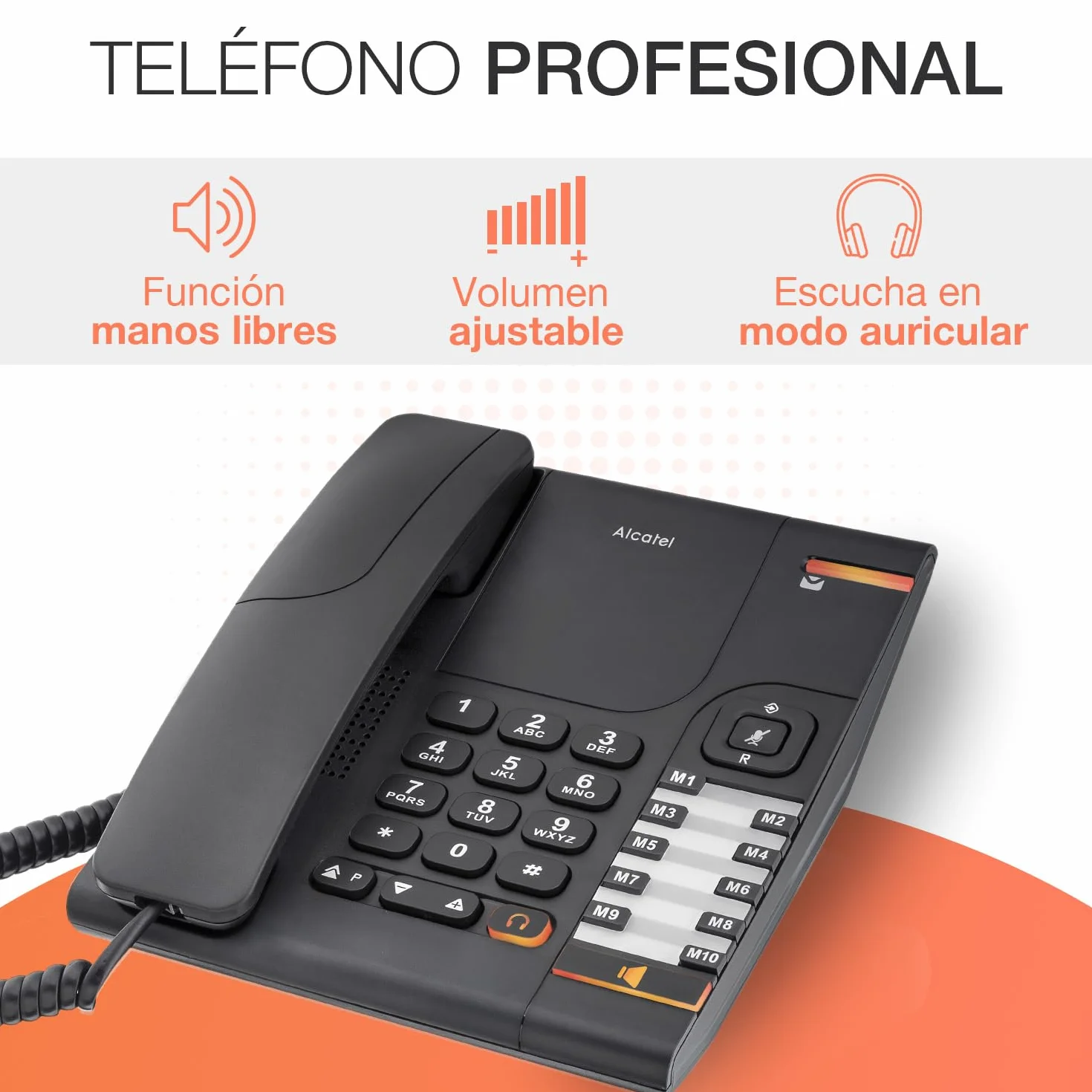 ALCATEL Temporis 380 Pro - Teléfono Profesional con Cable - Manos Libres - Indicador Luminoso - Volumen Regulable - Rellamada & Tecla Silencio - Montaje en Pared - 10 memorias directas - Negro