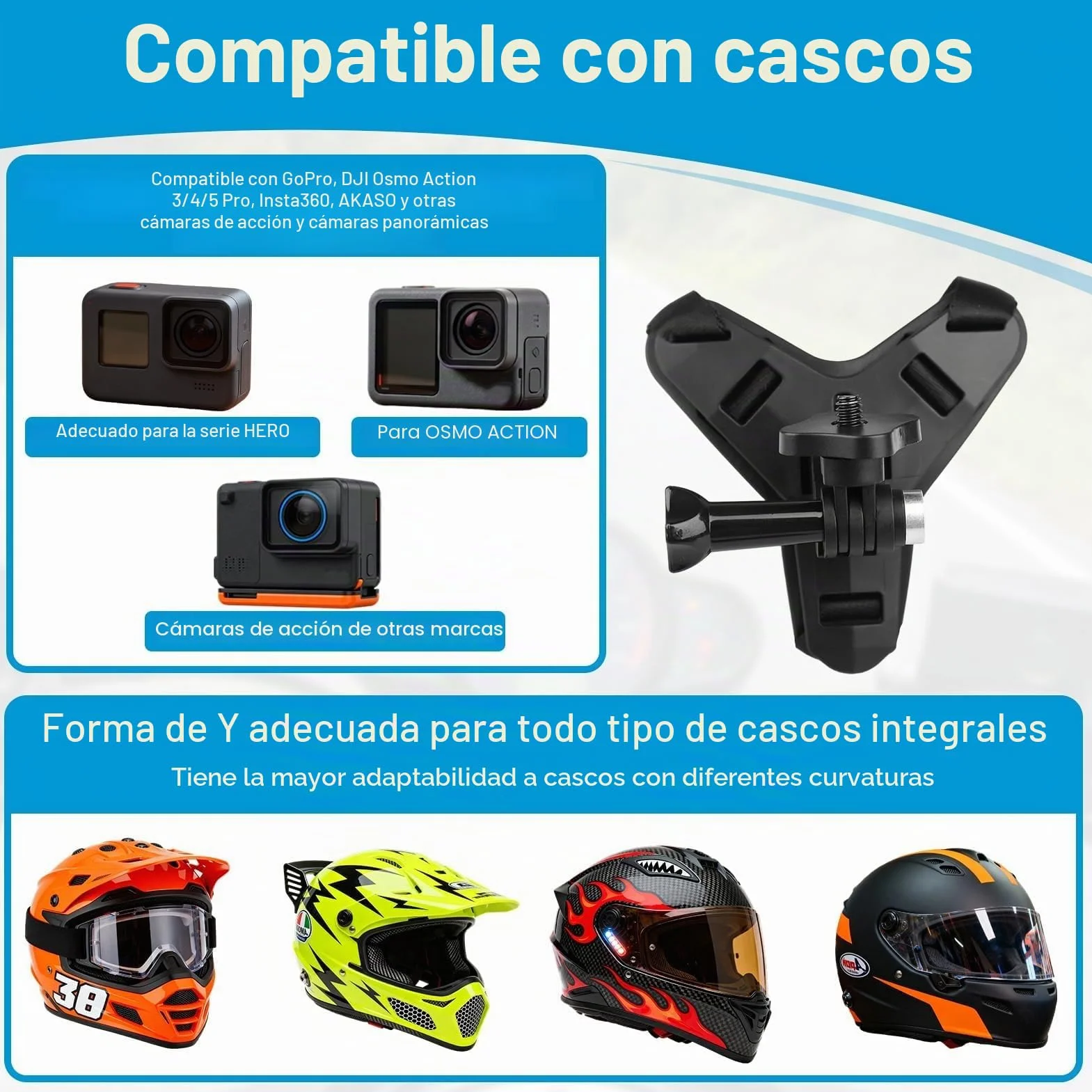 Soporte Casco de Moto Mento para GoPro Hero 13 12 11 10 9 8 7 6 5 para dji OSMO Action 5 Pro 4/3 Ace Pro Ace Pro 2 X4 X3 GO3 Session Soporte de Cámara de Gancho J Silicona Antideslizante