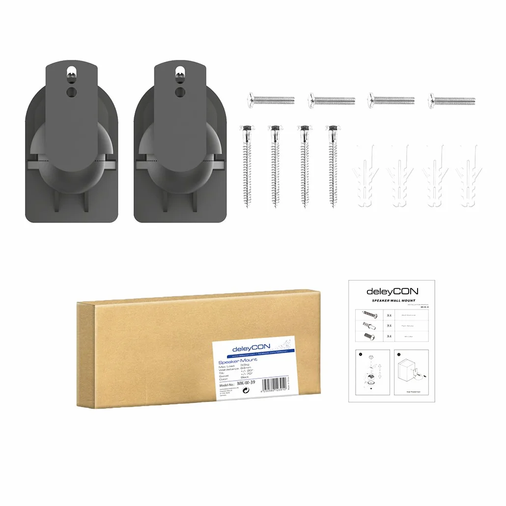 deleyCON Universal 2X Altavoz Soporte de Pared Apoyo Titular de Boxeo Giratorio + Basculante hasta 3,5kg Montaje en Techo + Montaje en Pared - Negro