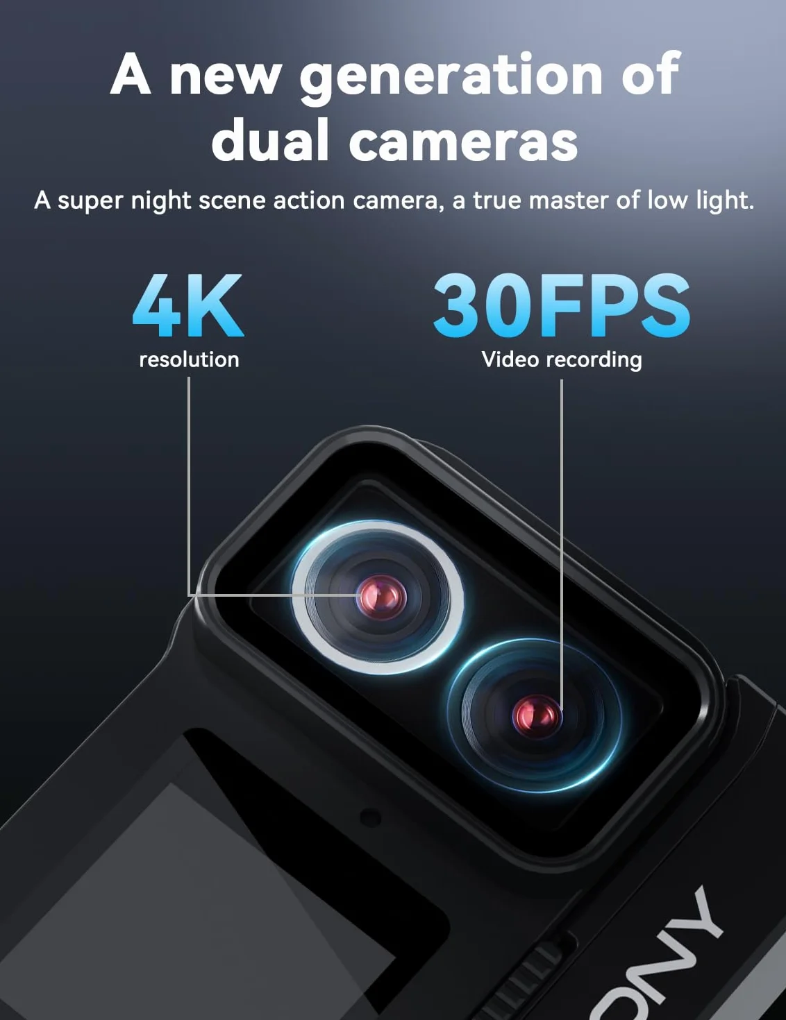 SVBONY SVGo Cámara de Acción 4K30FPS, Lente Dual F2.0/F1.4, Pantalla IPS Dual, Visión Nocturna, Liberación Rápida Magnética, EIS, Resistente al Agua Hasta 30m, Batería de 1860mAh (2 Horas de Duración)