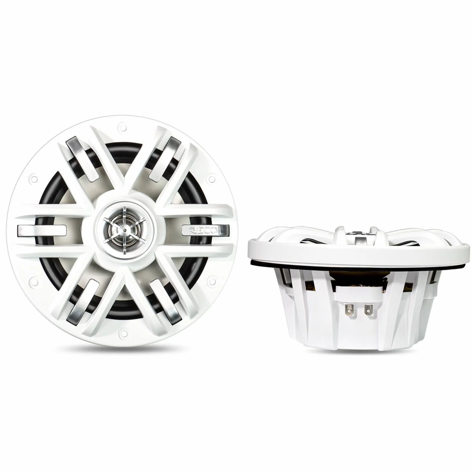 RECOIL Altavoces coaxiales M0-65W M0 Series 6.5 Pulgadas（177mm） para Barcos Marinos y UTV/ATV, un par de Rejillas Blancas, 4 Ohm, par máximo 240 W
