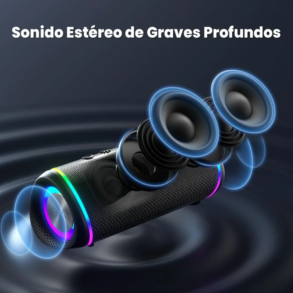 RIENOK S6 Altavoz Bluetooth Portátil 30W Bluetooth 5.3 Luces RGB Inalámbrica