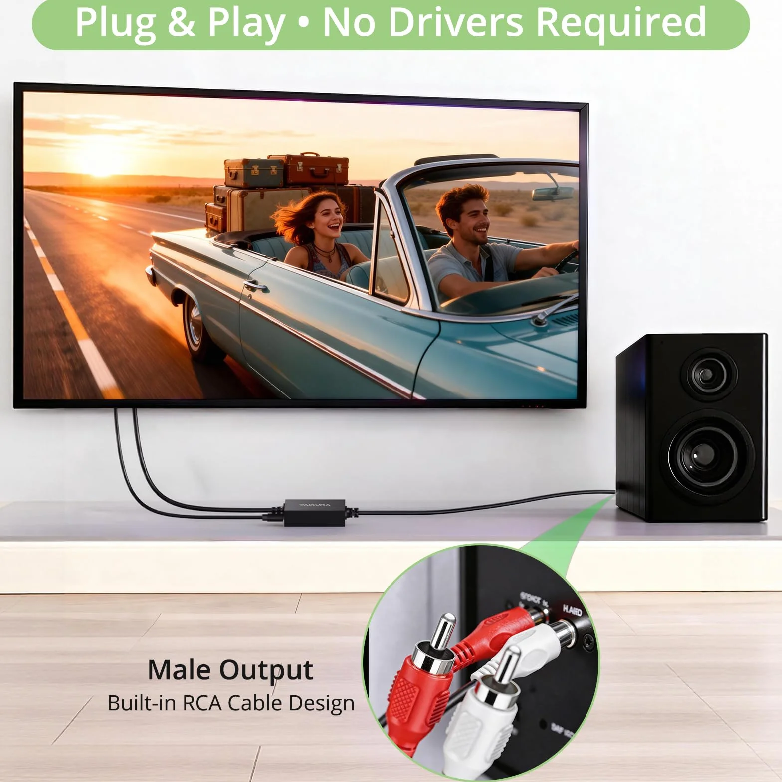 Convertidor Digital a Analógico SPDIF a RCA 192kHz DAC 1.8m Adaptador Audio Óptico Toslink a RCA