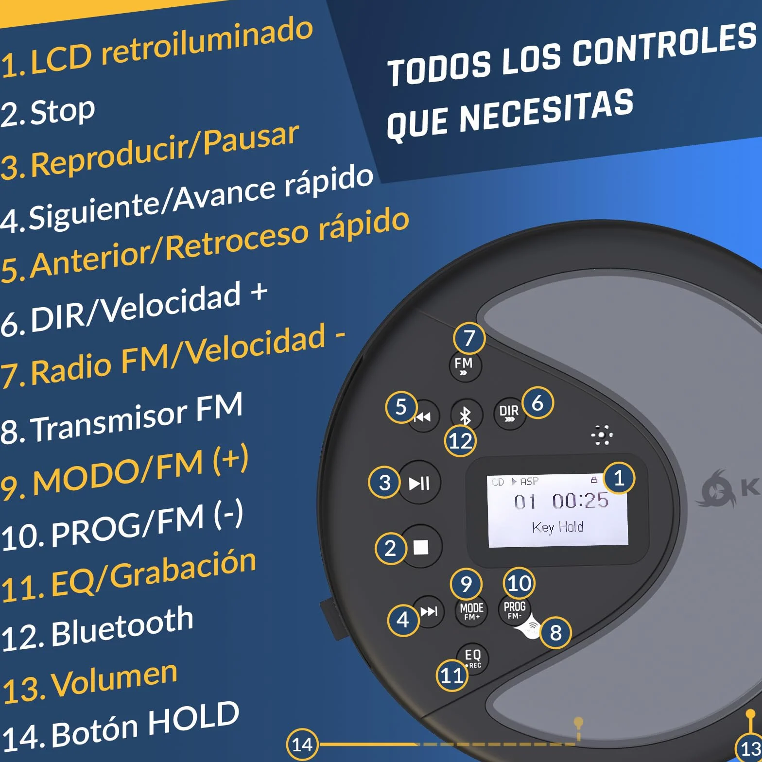 Klim Discover Reproductor de CD Portátil con Radio FM, Bluetooth, MP3 y Auriculares