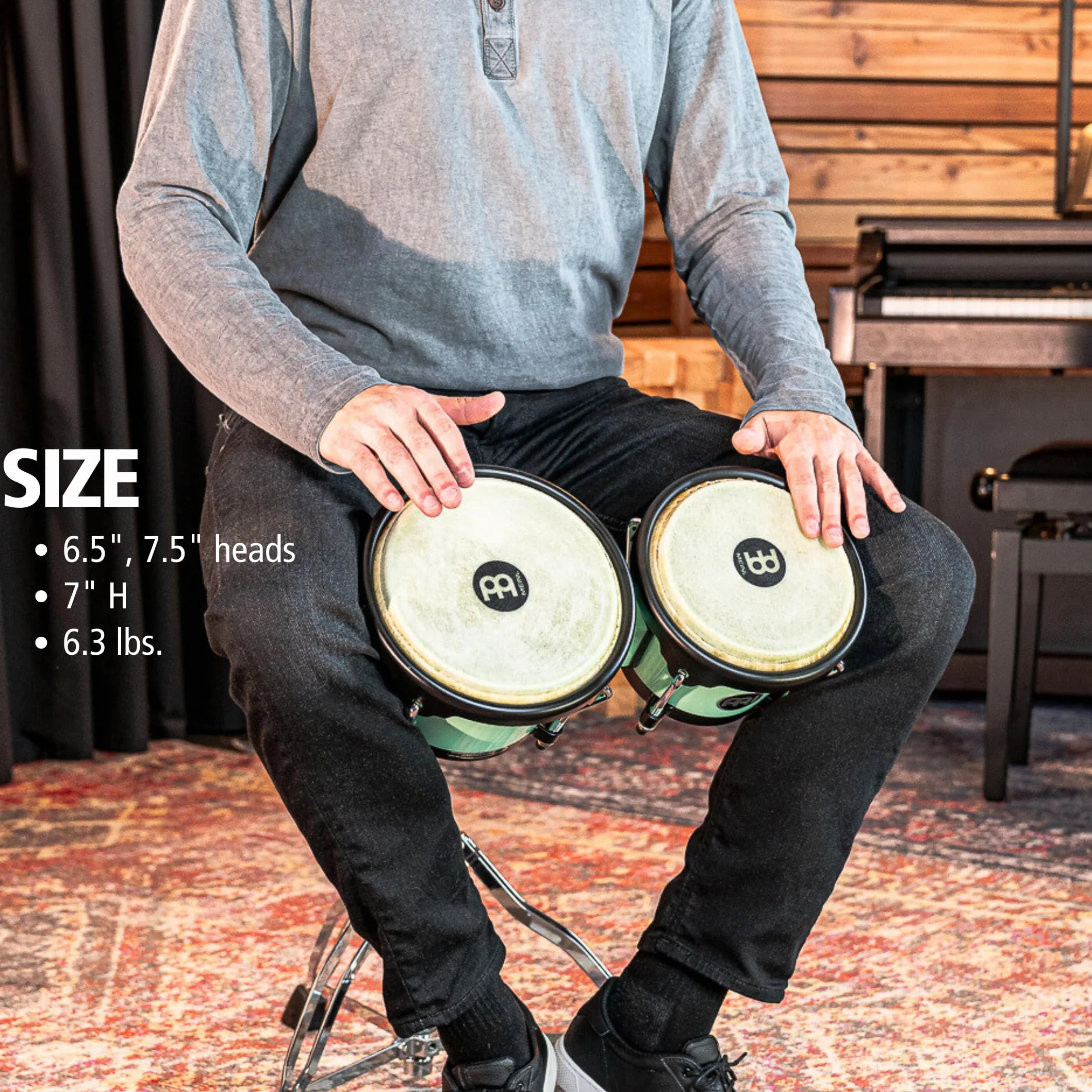 MEINL Percussion Headliner Bongo - Journey Series - Special Edition - 6 1/2" Macho & 7 1/2" Hembra - Seafoam Green (HB50SF)