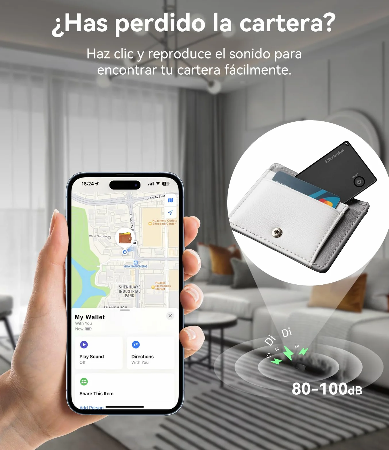 Ultra-Delgado Wallet Tracker MFi Certificado Compatible con Apple Find My | para Carteras, Llaves y Bolsos | Individual 1 Pack