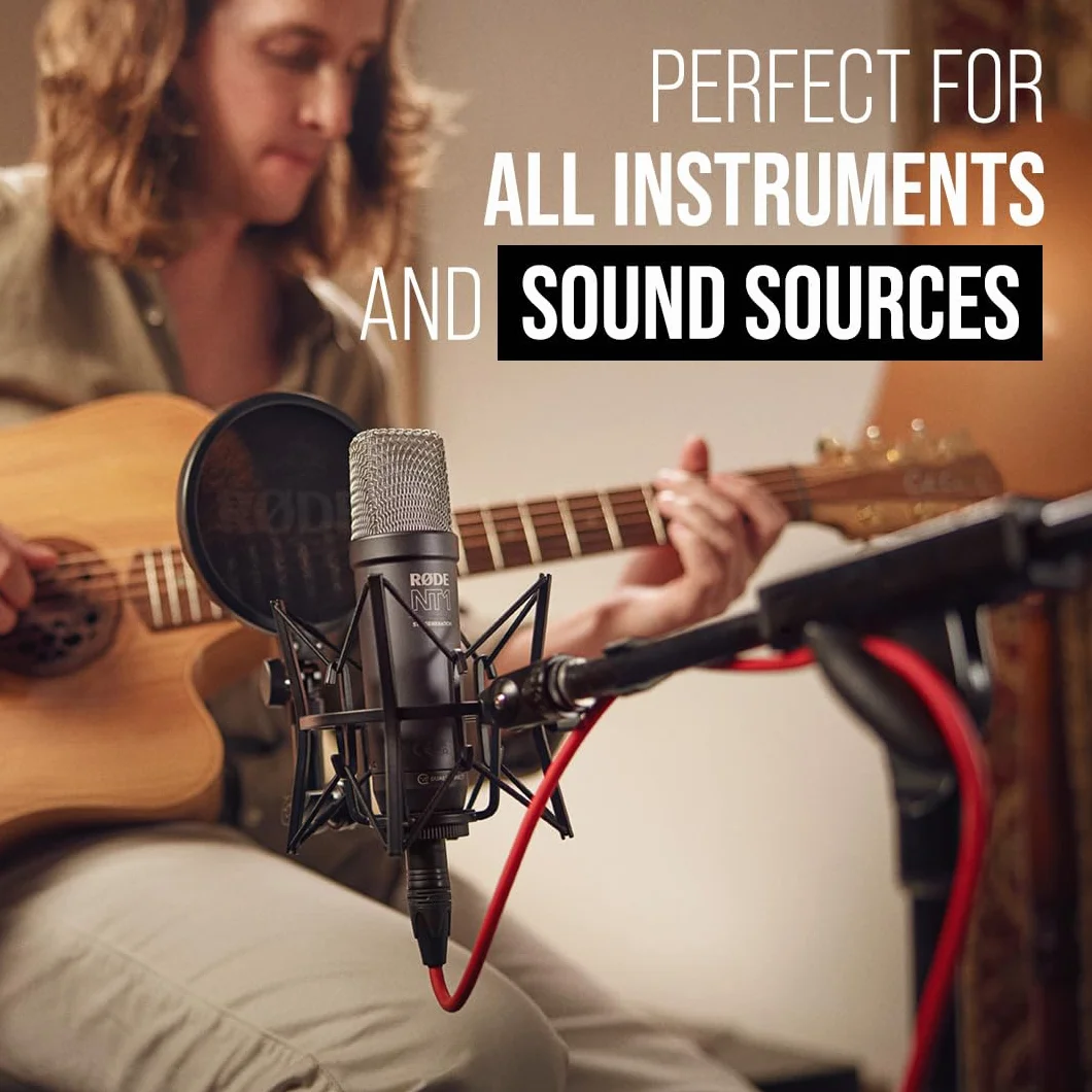 RØDE NT1 5a generación el micrófono con Condensador y Gran diafragma, Salidas XLR y USB, Soporte antivibraciones y Filtro antipop para grabación Vocal, producción Musical y de podcasts (Negro)