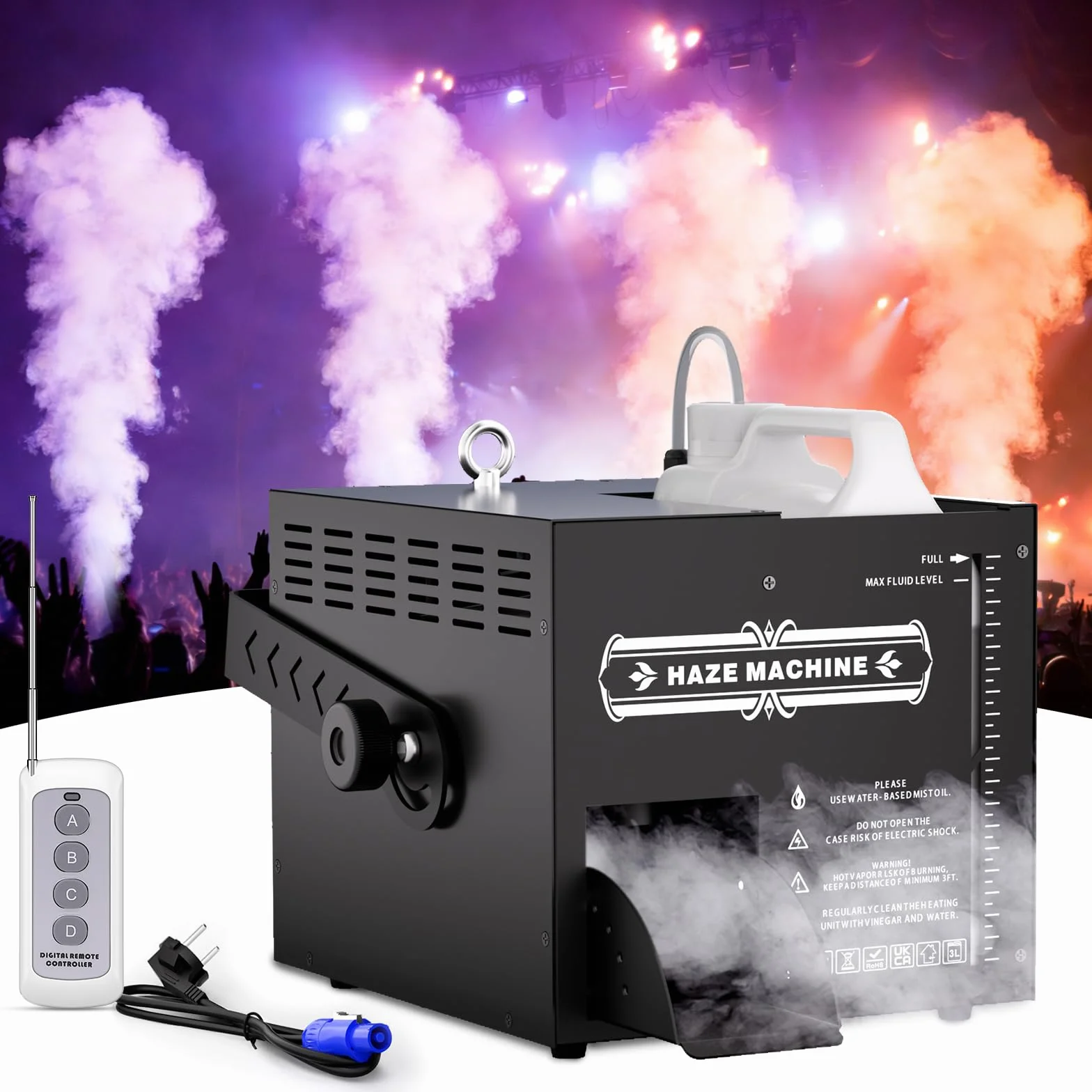 1500W Máquina de Humo con Control Remoto,Máquina de Niebla con Depósito de Combustible Grande de 3 L,Calentamiento 3 Minutos,Fog Machine Portátil para DJ, Fiestas,Bodas,Escenario de Efectos