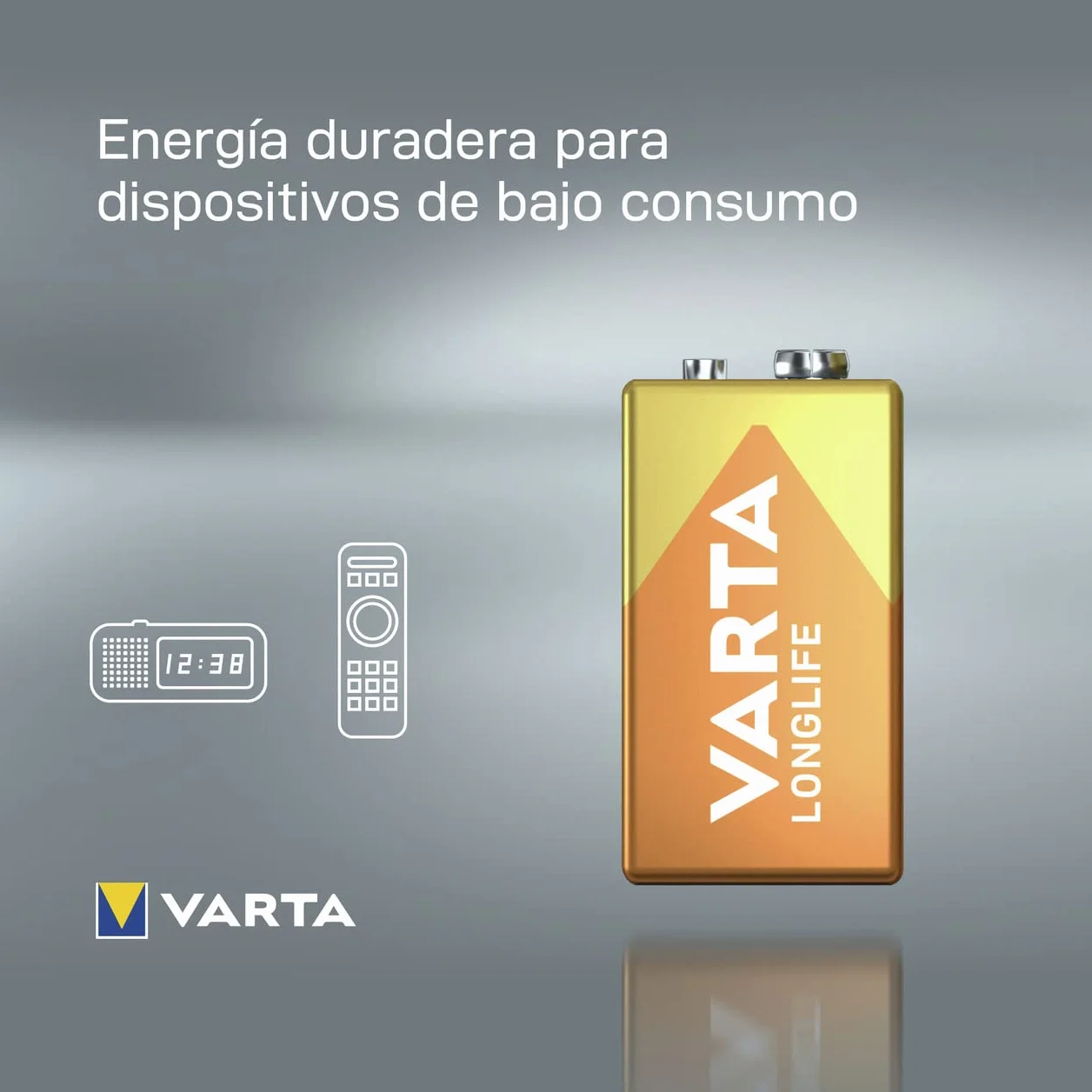 Varta Pila de 9 V Longlife 6LR61 (paquete de 2 unidades), pilas alcalinas E-Block, adecuados para los detectores de incendios, detectores de humo, afinadores
