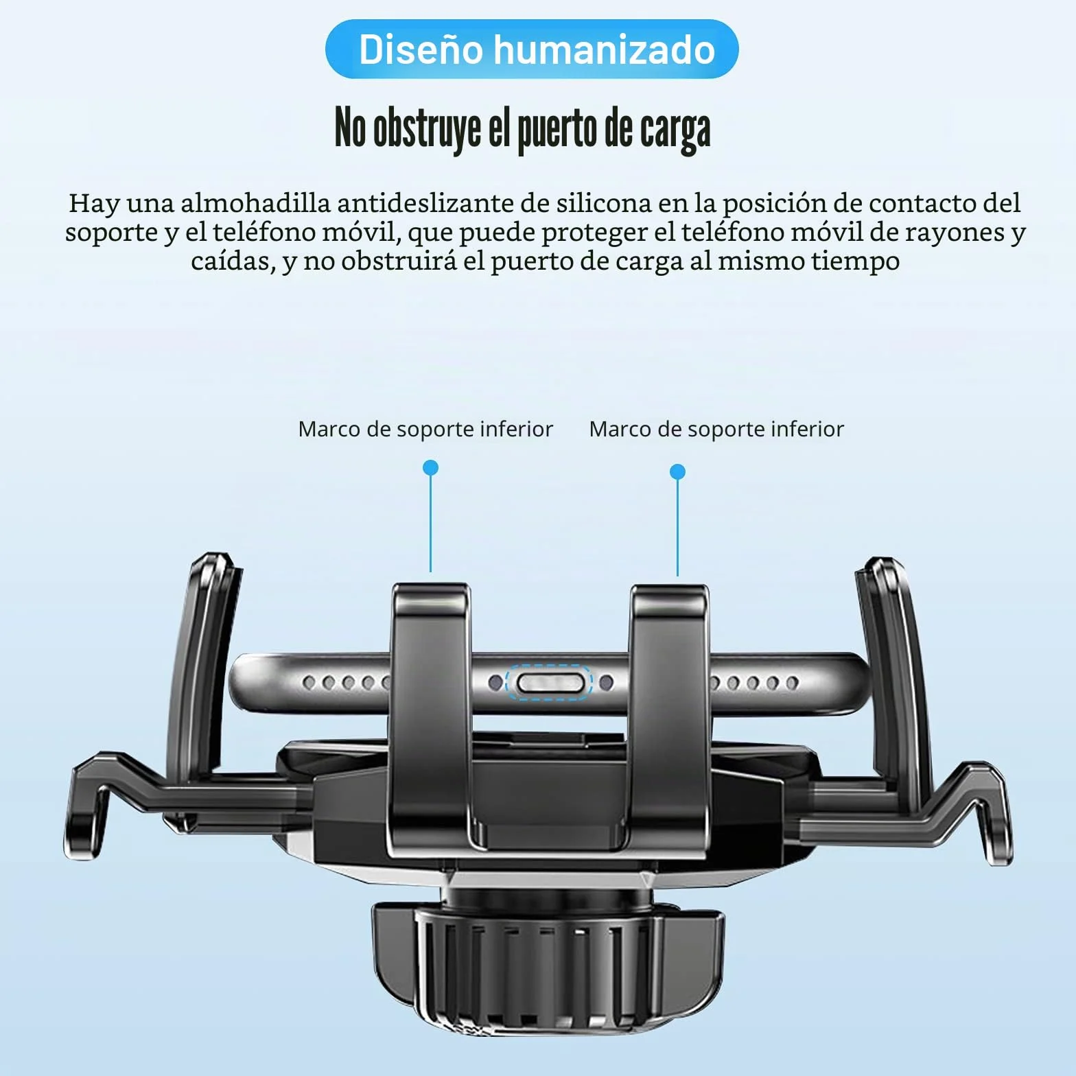 Bnimtm Soporte Móvil Coche 360° Rotación Pinza Ajustable Brazo Extensible Ventosa PTFE Negro