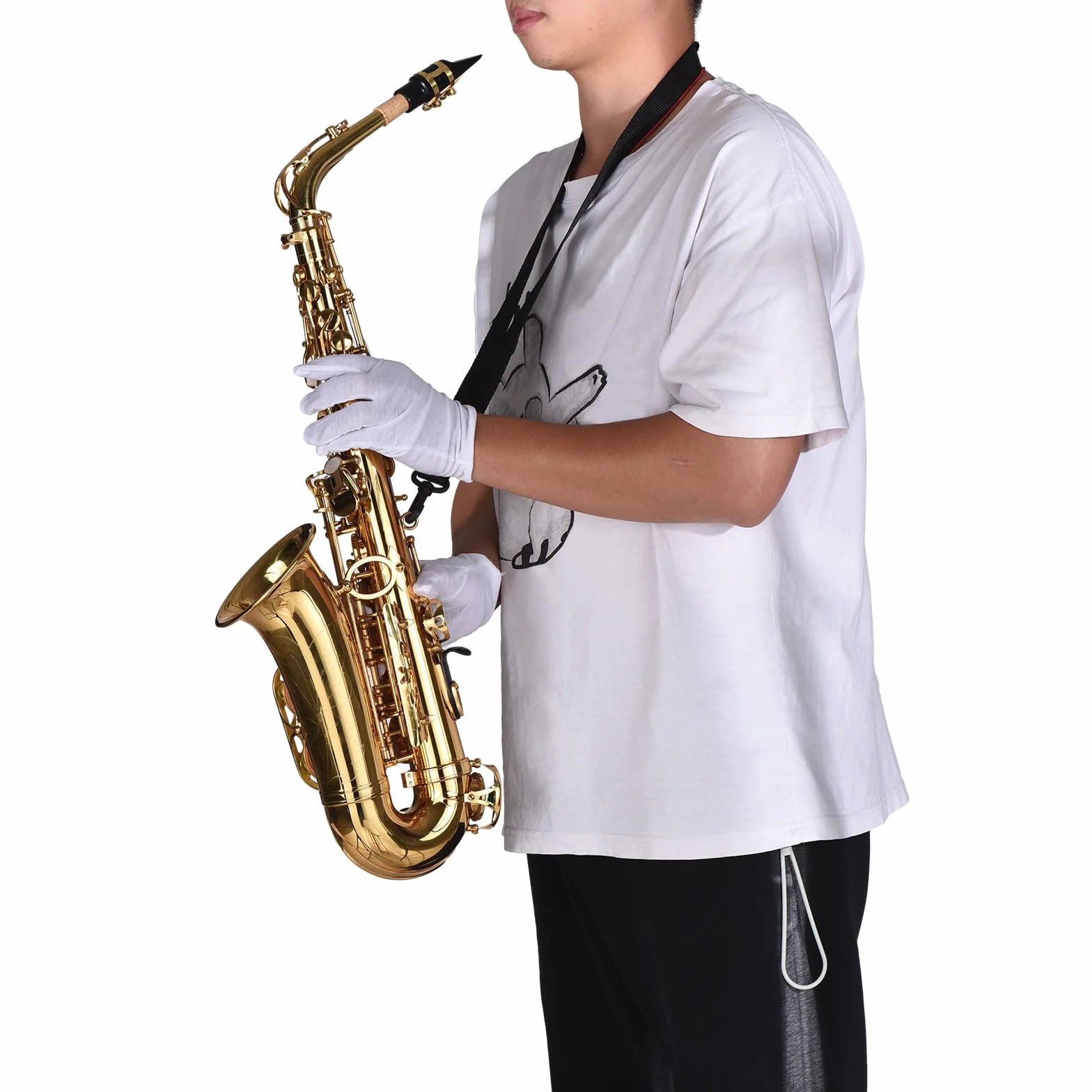 HUIOP Saxofón,Mib Saxofón alto Latón Lacado Saxofón alto Instrumento de viento con estuche de transporte Guantes Correas Paño de limpieza y cepillo Cañas silenciadoras para saxofón Almohadilla para bo