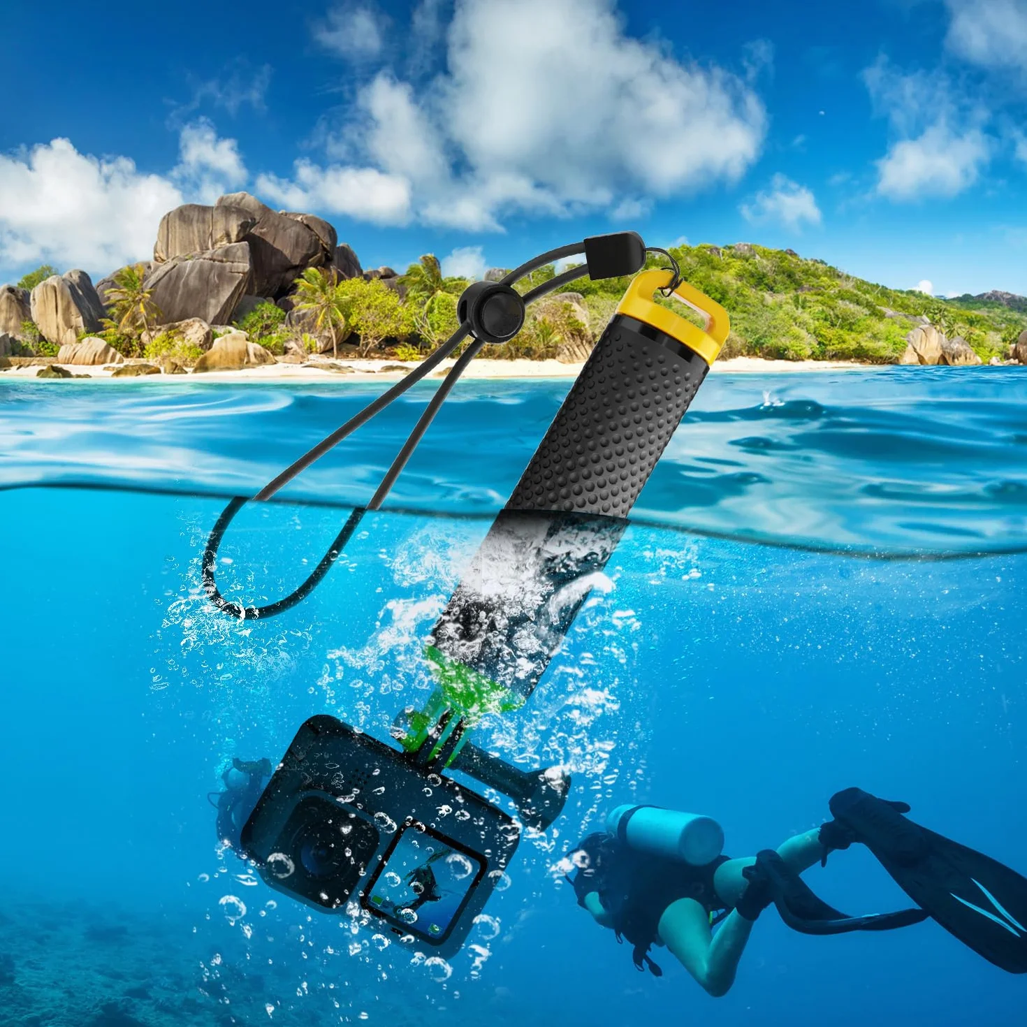 Flotante Mango Handler Empuñadura Flotador Palo Accesorio Compatible con GoPro Hero 13 12 11 10 9 8 7 6 5 Session dji Cámaras de Acción - Amarillo