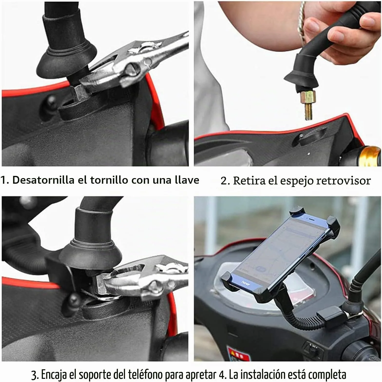 Soporte de Móvil para Motocicleta, Soporte para Teléfono 360 ° Giratorio, Soporte para Moviles Inteligentes de Maximo 6.3 Pulgadas para Teléfono Móvil Universal