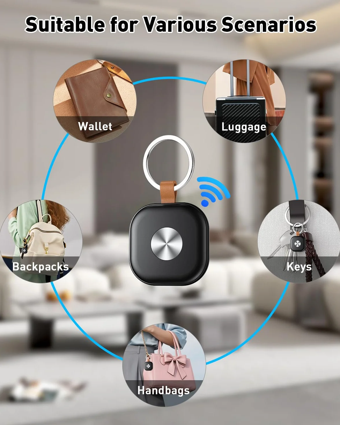 Smart Tracker Tag 4 Pack, Air Localizador Llaves Tag Bluetooth Funciona con Apple Buscar(Sólo iOS), Buscador de Llaves, Billetera y Equipaje, Batería Reemplazable (Negro)