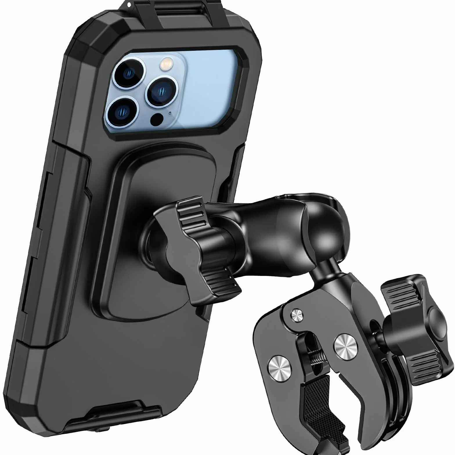 Soporte Móvil Moto Impermeable Porta Teléfono Bicicleta 720º Giratorio Brazo Extensible Metálico 5,5-7,0" Smartphones Negro